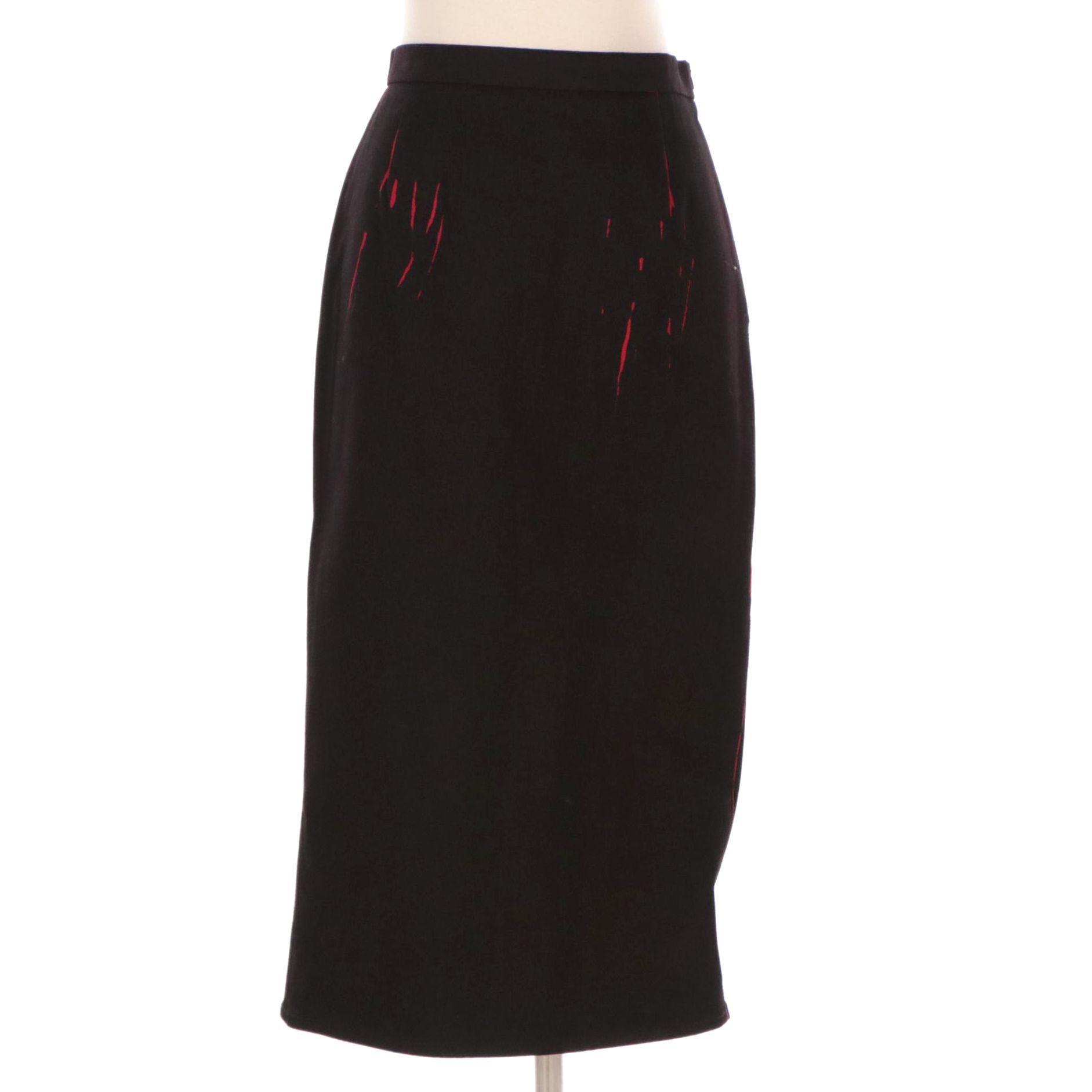 Prada Black and Red Denim Midi Pencil Skirt