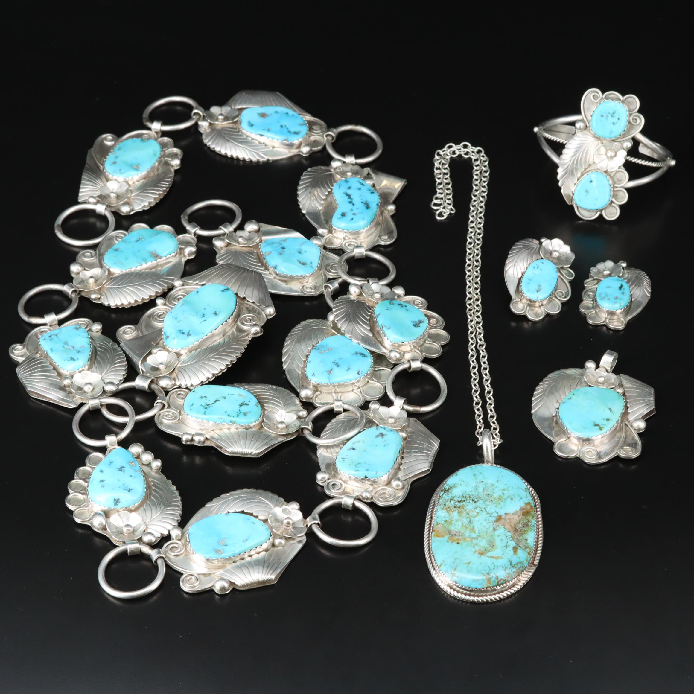 Collection of Southwestern Signed Sterling Turquoise Jewelry