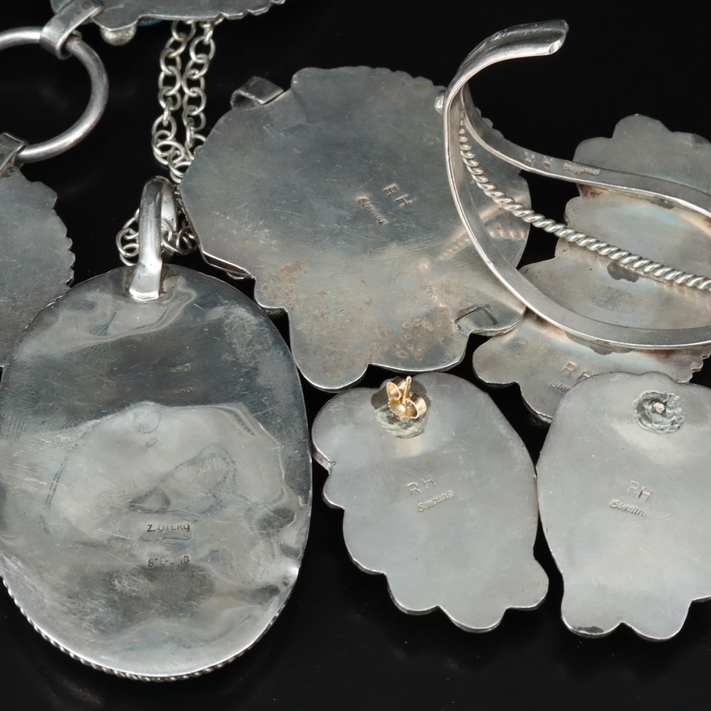 Collection of Southwestern Signed Sterling Turquoise Jewelry