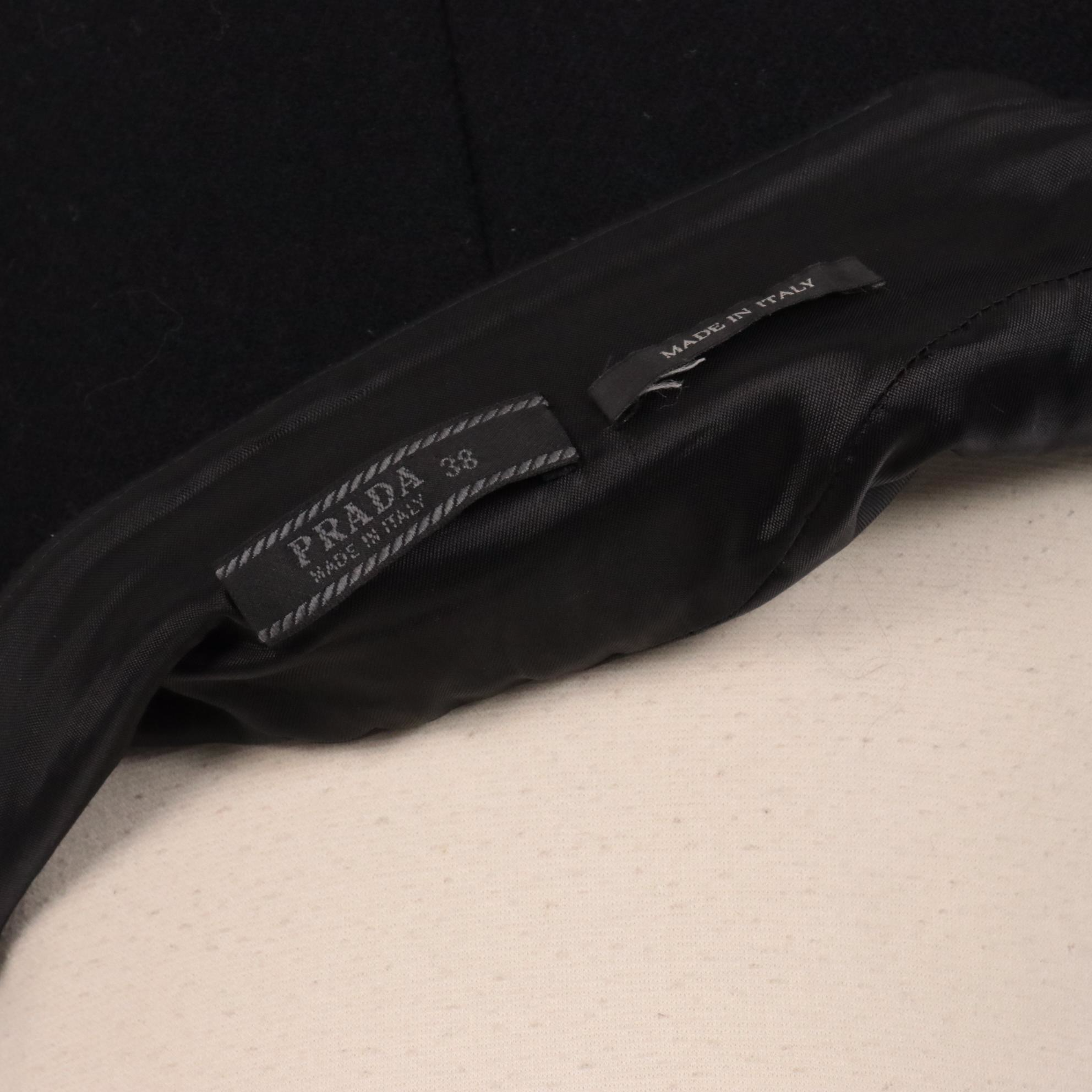 Prada Black Wool Skirt with Lambskin Leather Trim and Zipper Detail