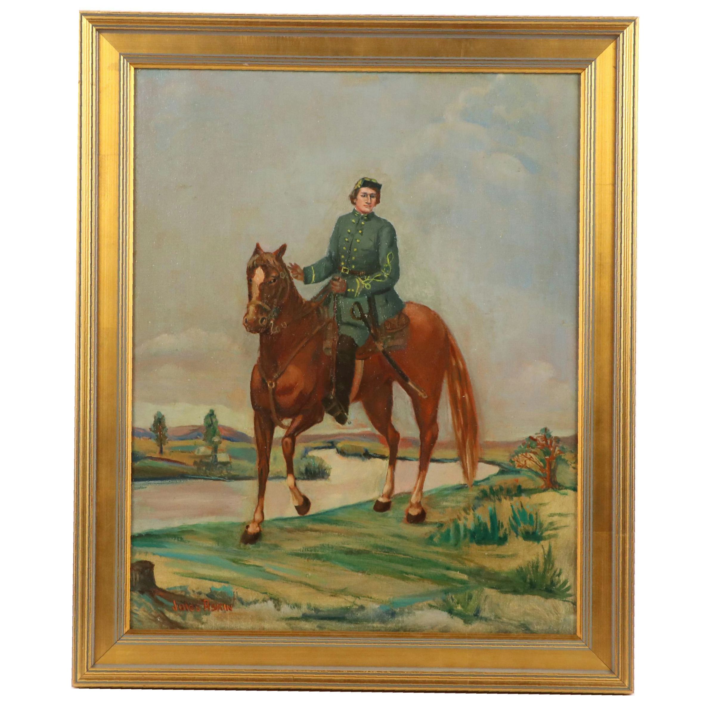 Jules Askin Portrait Oil Painting of Solider on Horse