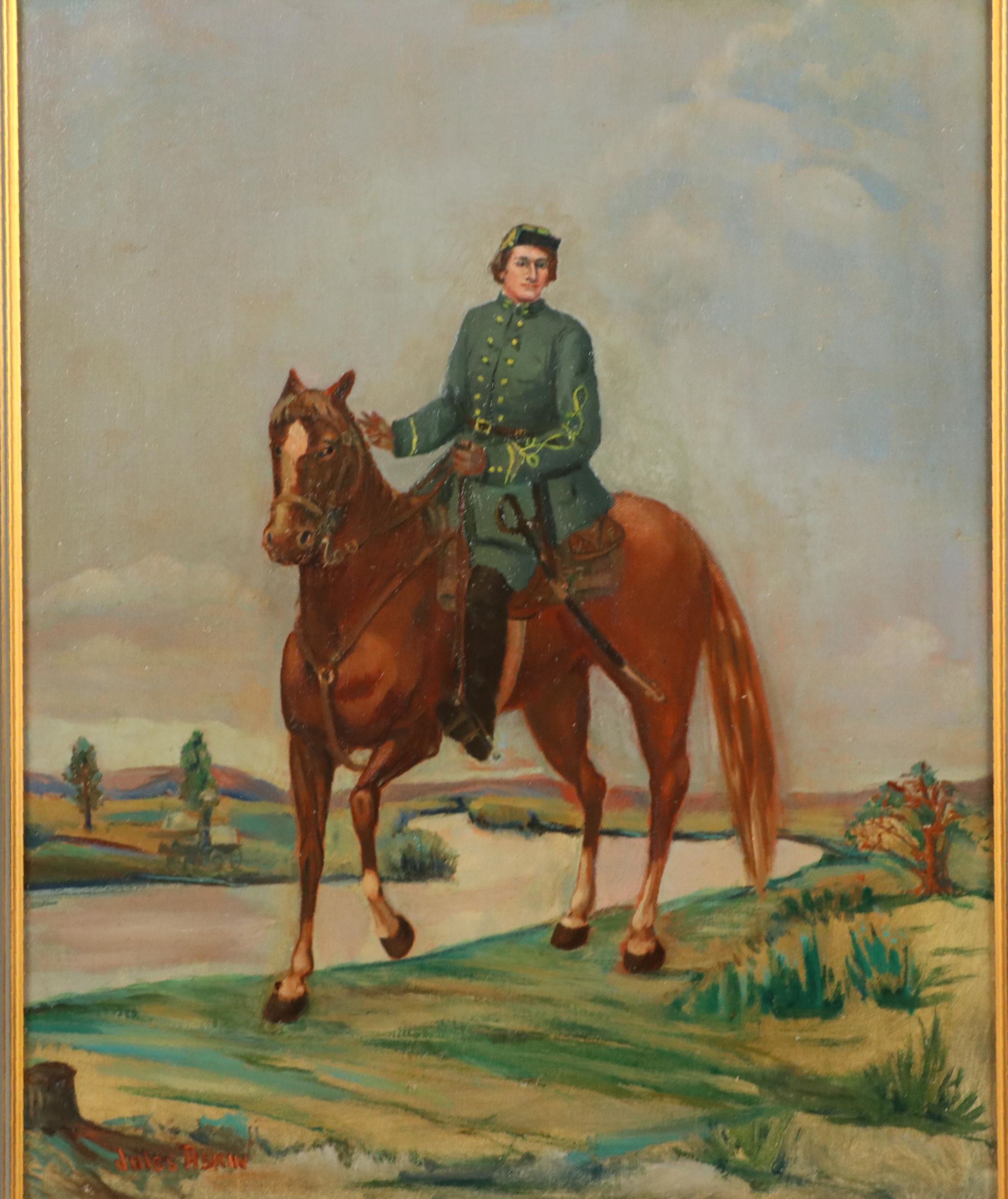 Jules Askin Portrait Oil Painting of Solider on Horse