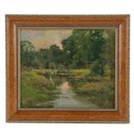 J. Huliston Wooded Landscape Oil Painting