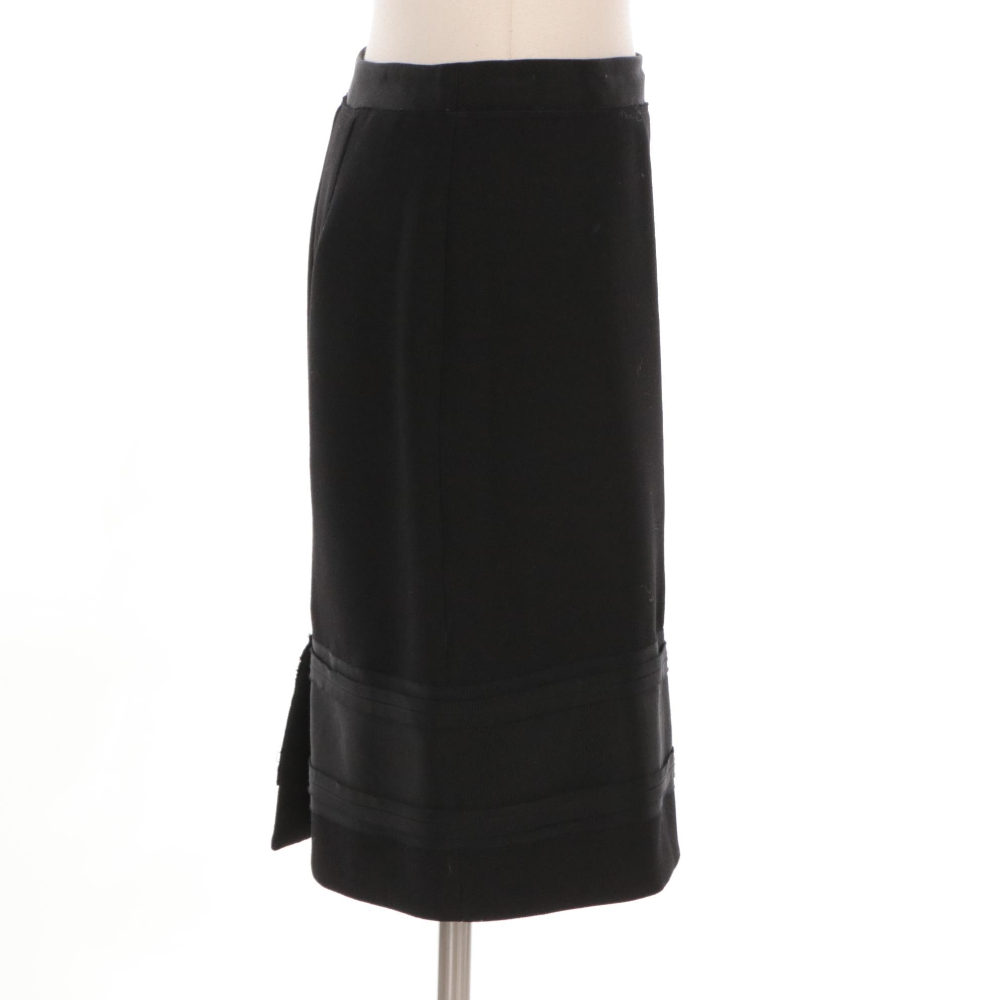 Prada Black Virgin Wool and Grosgrain Skirt