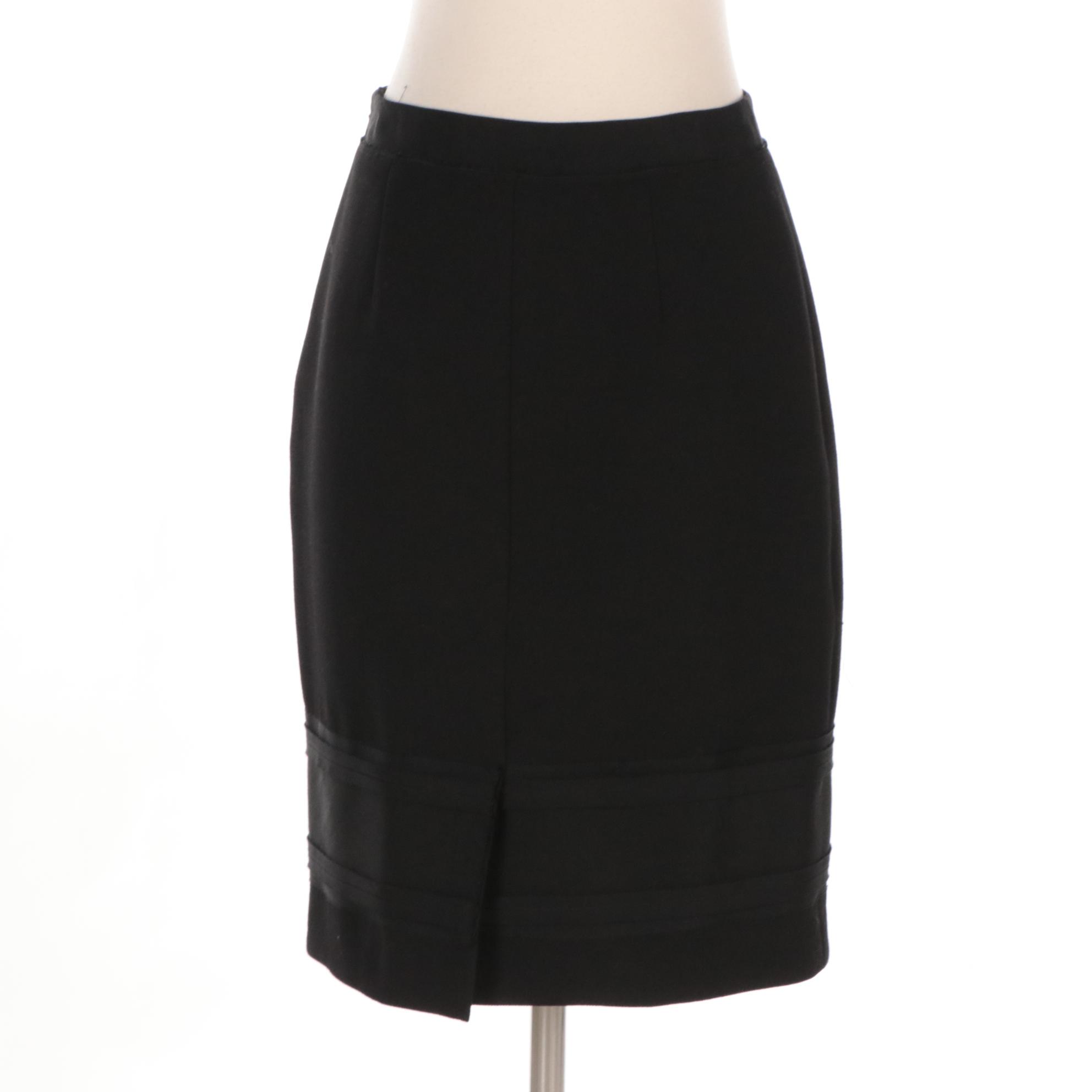 Prada Black Virgin Wool and Grosgrain Skirt
