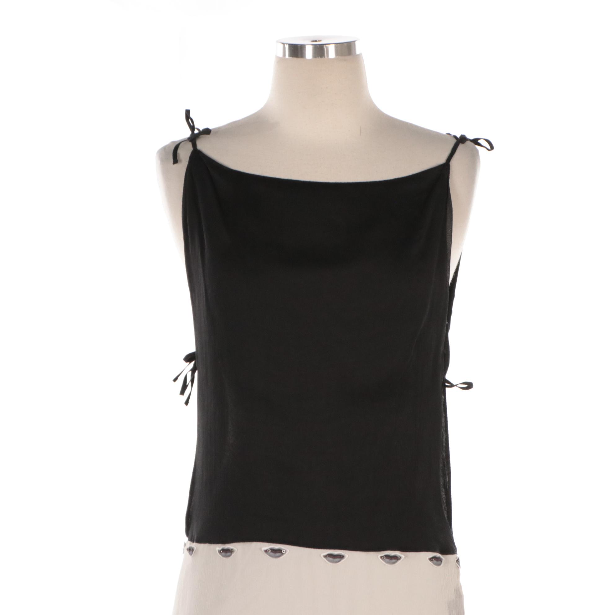 Prada Silk Tie Strap Slip Dress with Lips and Grommet Detail