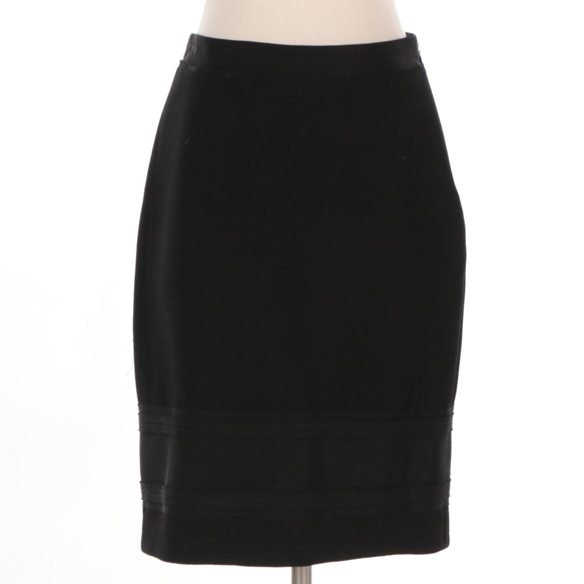 Prada Black Virgin Wool and Grosgrain Skirt