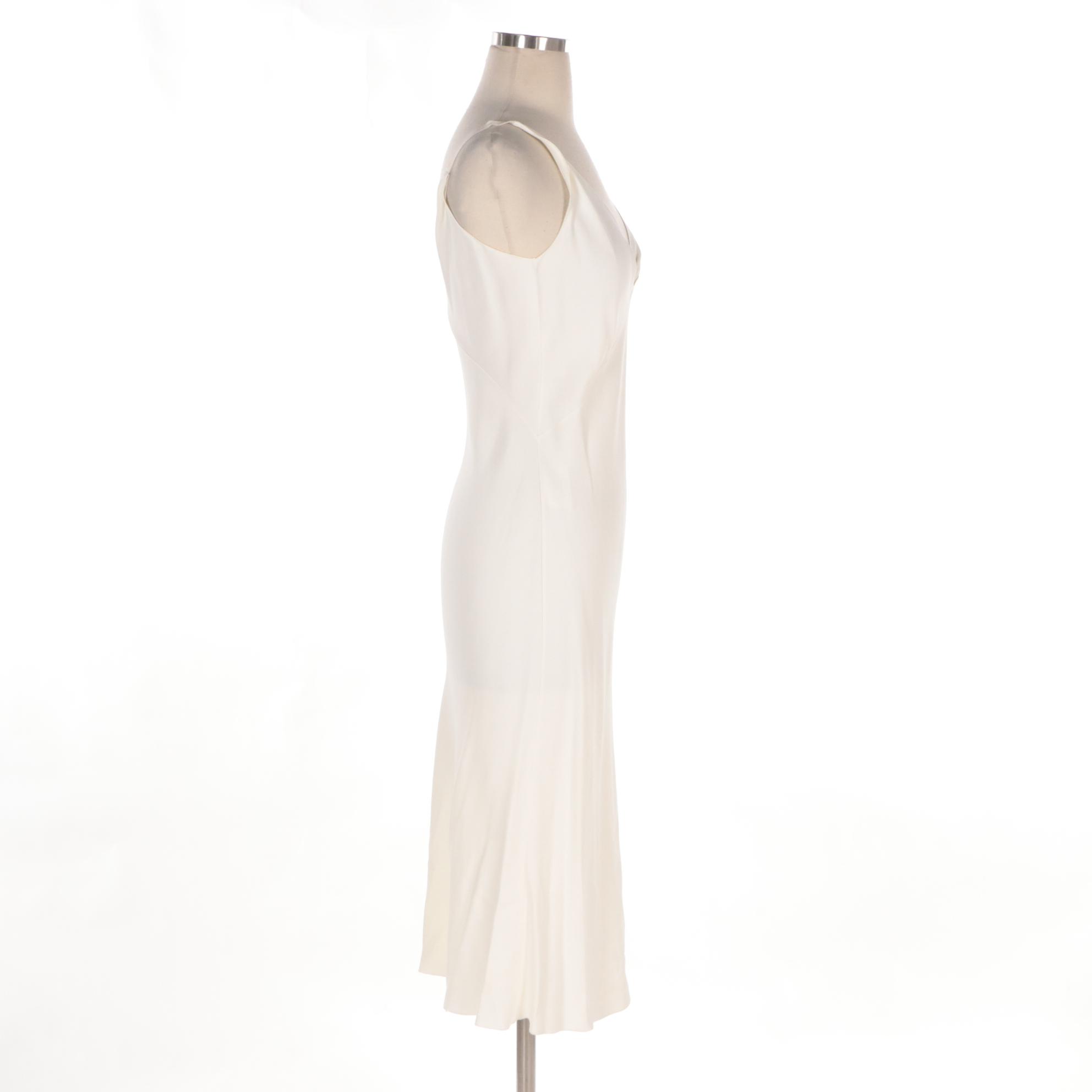 Prada V-Cut Cocktail Dress in Ivory with Grosgrain Straps