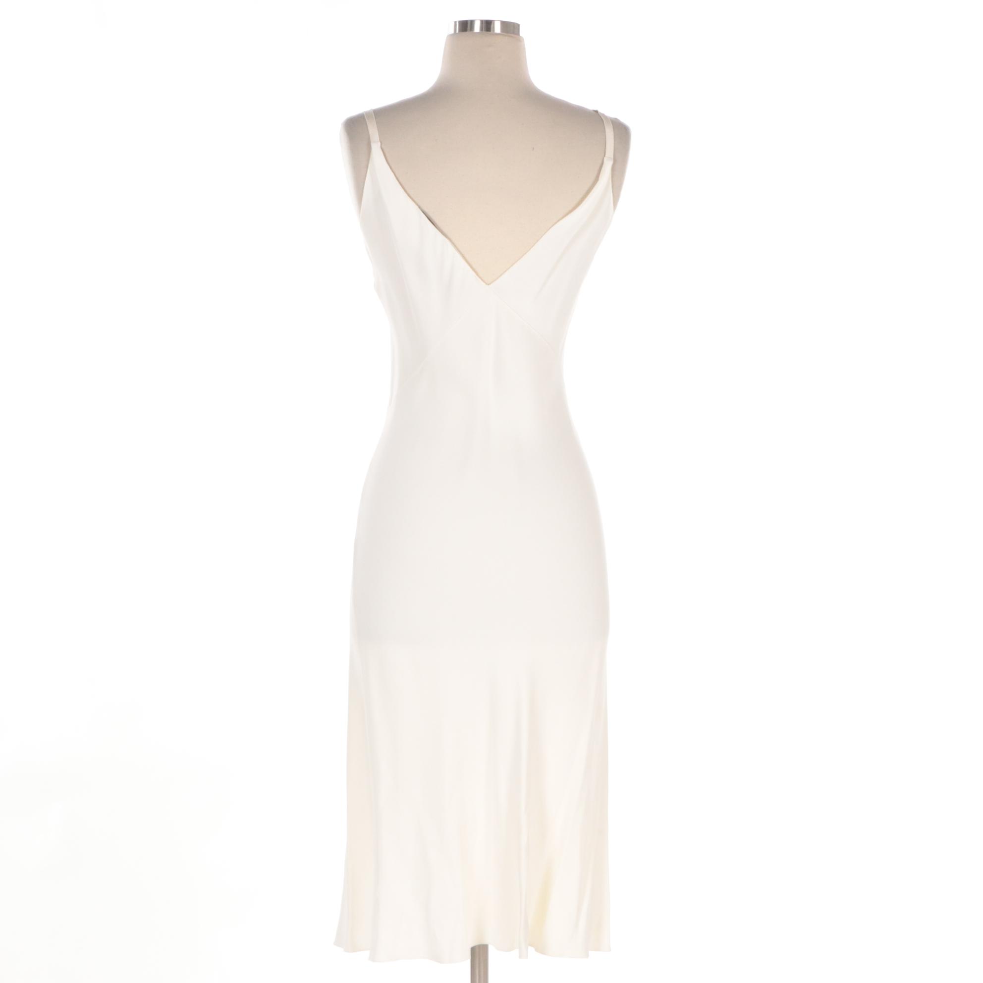 Prada V-Cut Cocktail Dress in Ivory with Grosgrain Straps