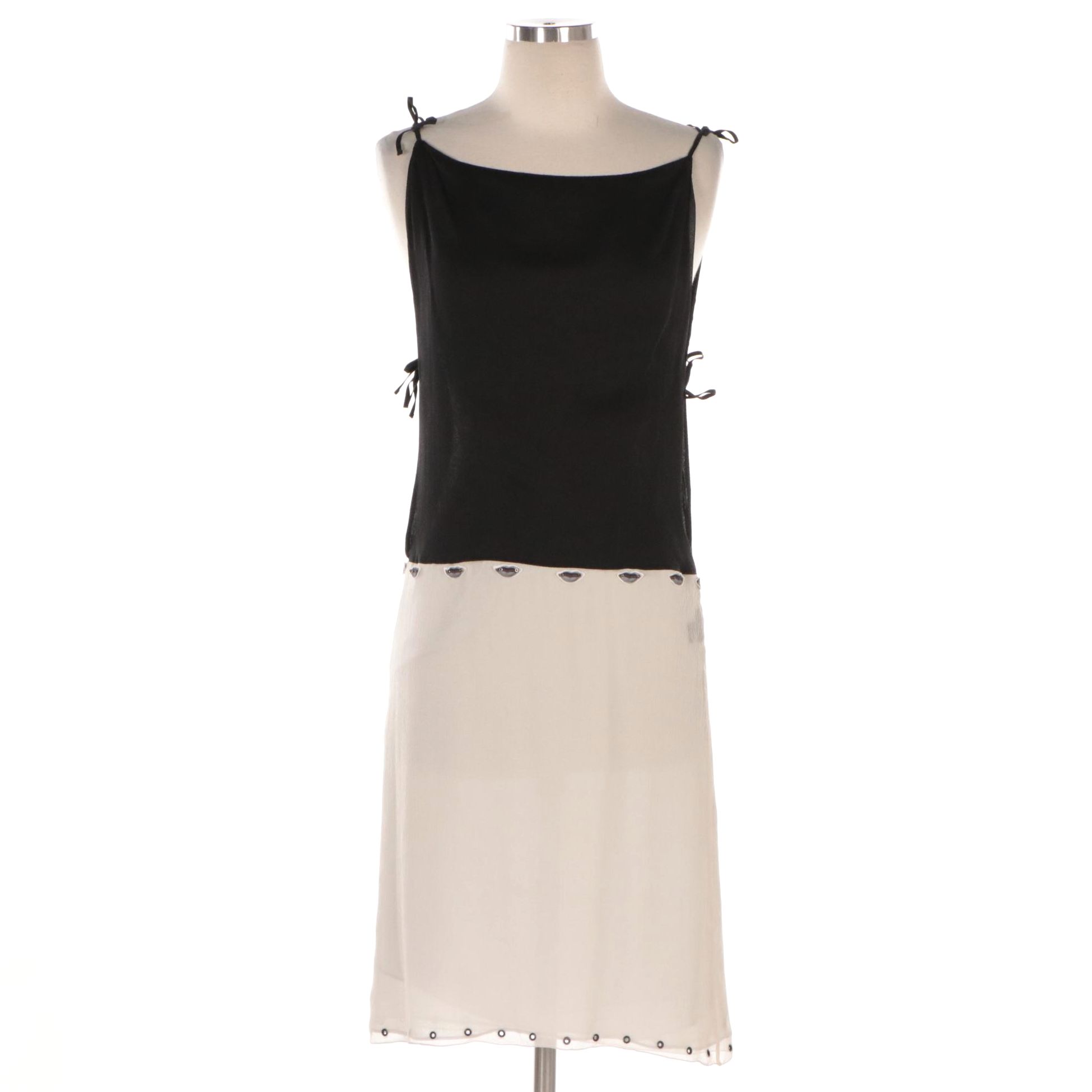 Prada Silk Tie Strap Slip Dress with Lips and Grommet Detail