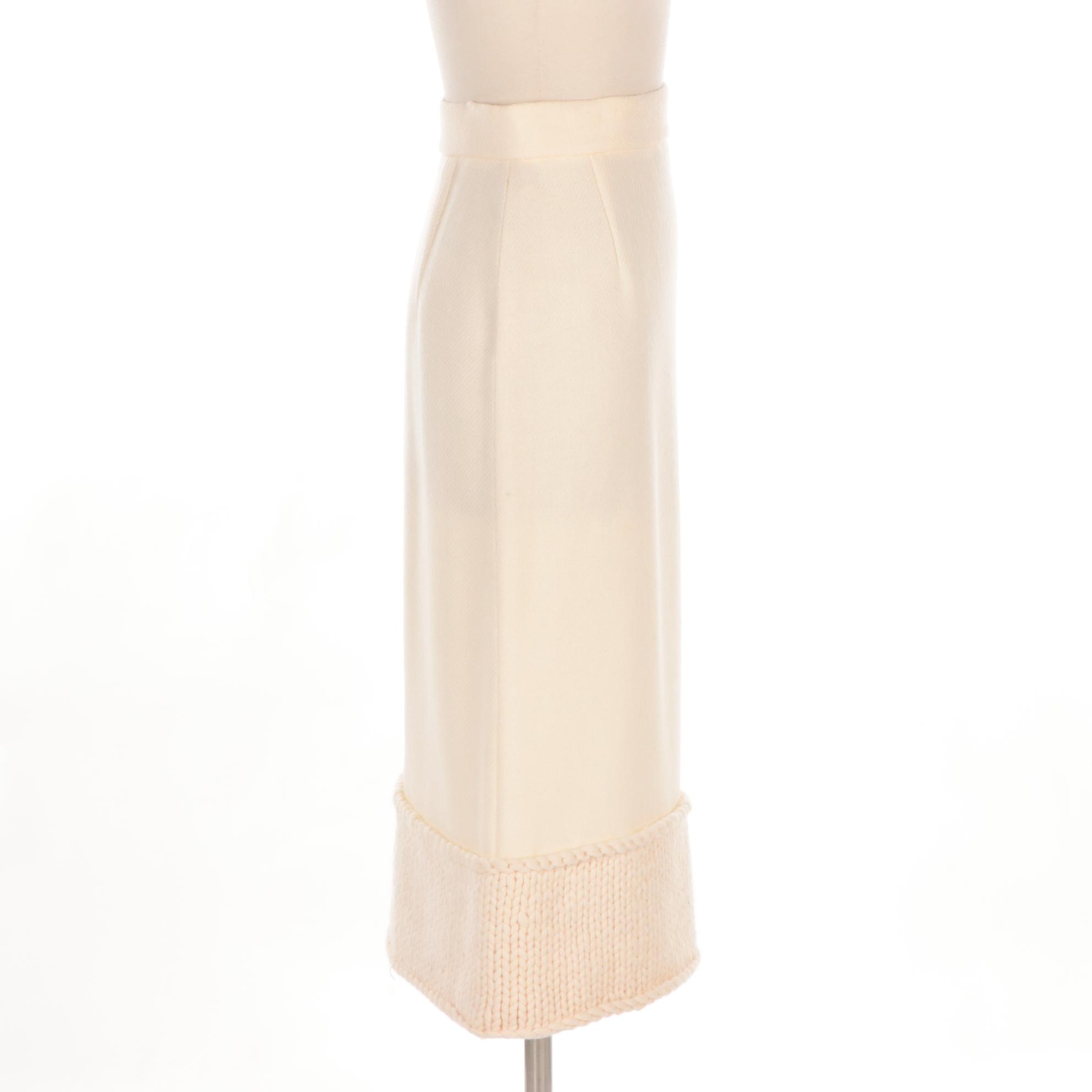 Prada Ivory Virgin Wool Skirt with Cashmere Knit Hemline