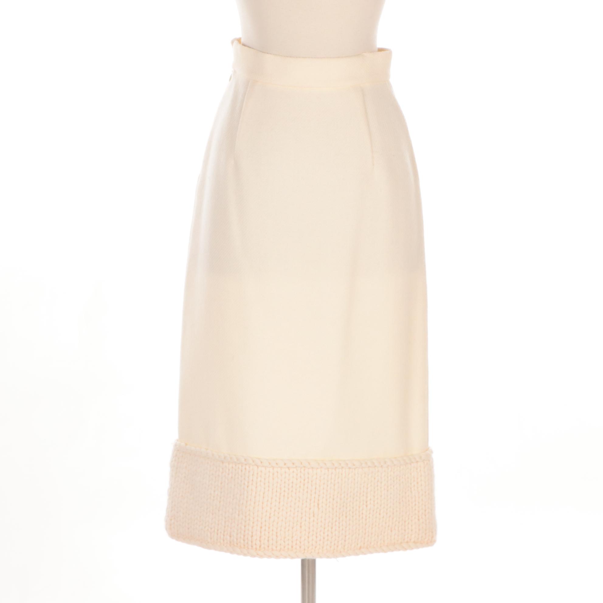 Prada Ivory Virgin Wool Skirt with Cashmere Knit Hemline