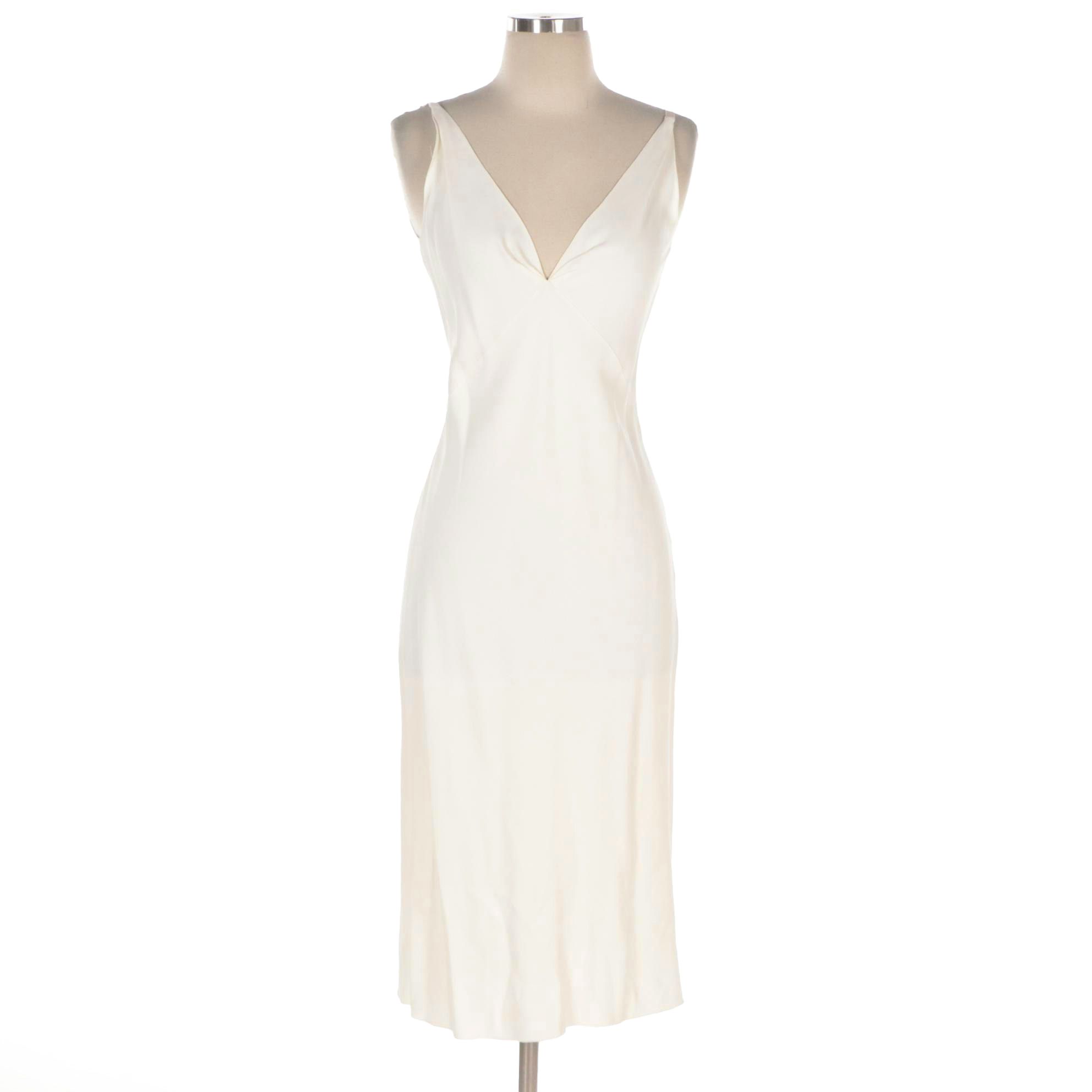 Prada V-Cut Cocktail Dress in Ivory with Grosgrain Straps