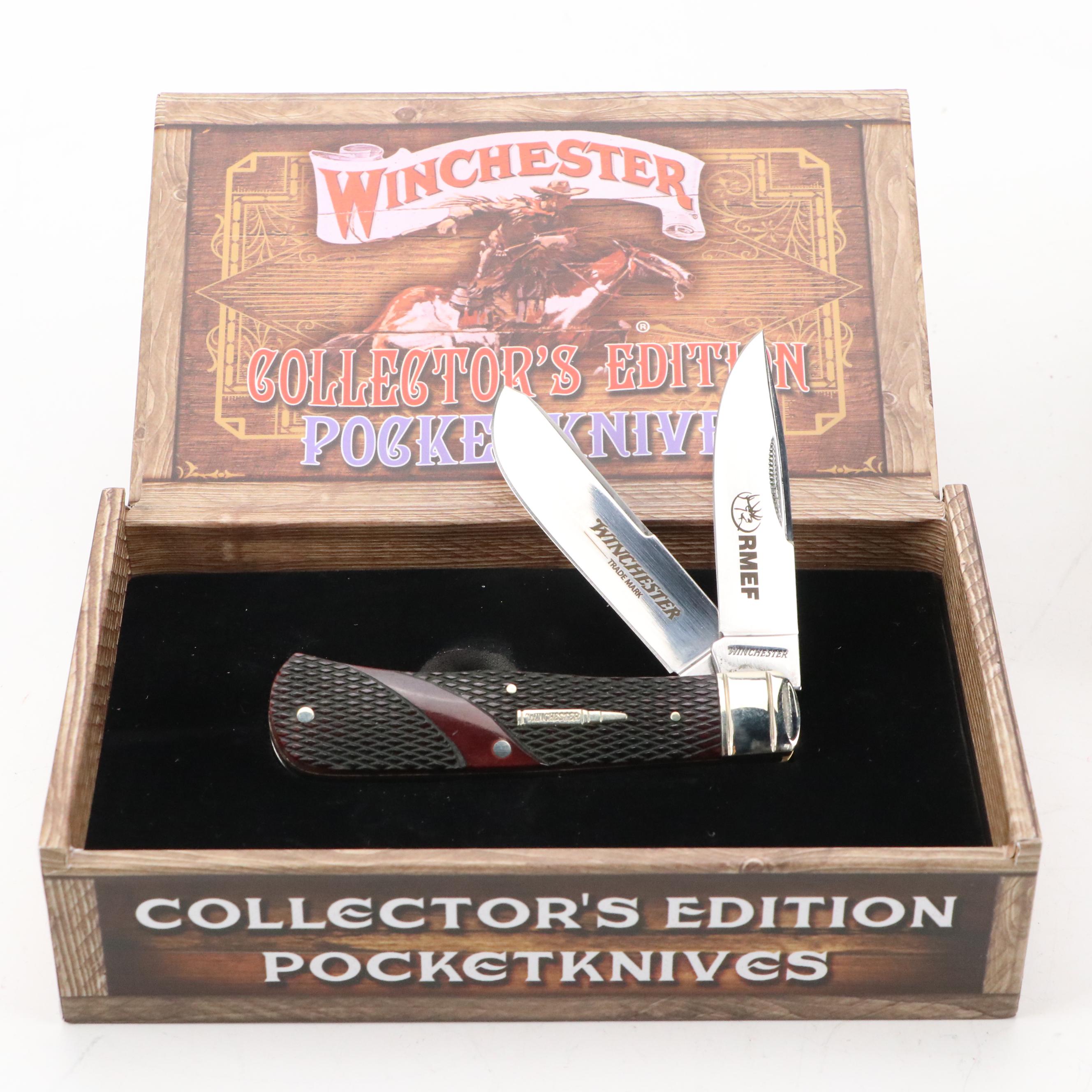 Winchester Collectors Folding Knife with 10th Anniversary Skinner in Display