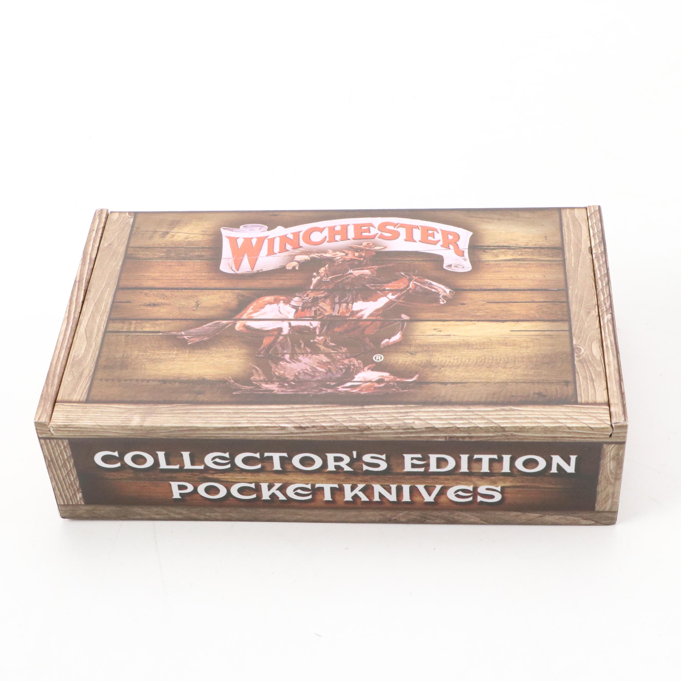 Winchester Collectors Folding Knife with 10th Anniversary Skinner in Display