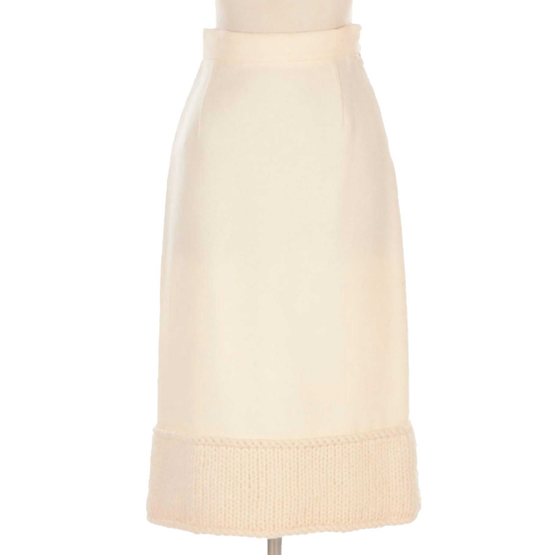 Prada Ivory Virgin Wool Skirt with Cashmere Knit Hemline
