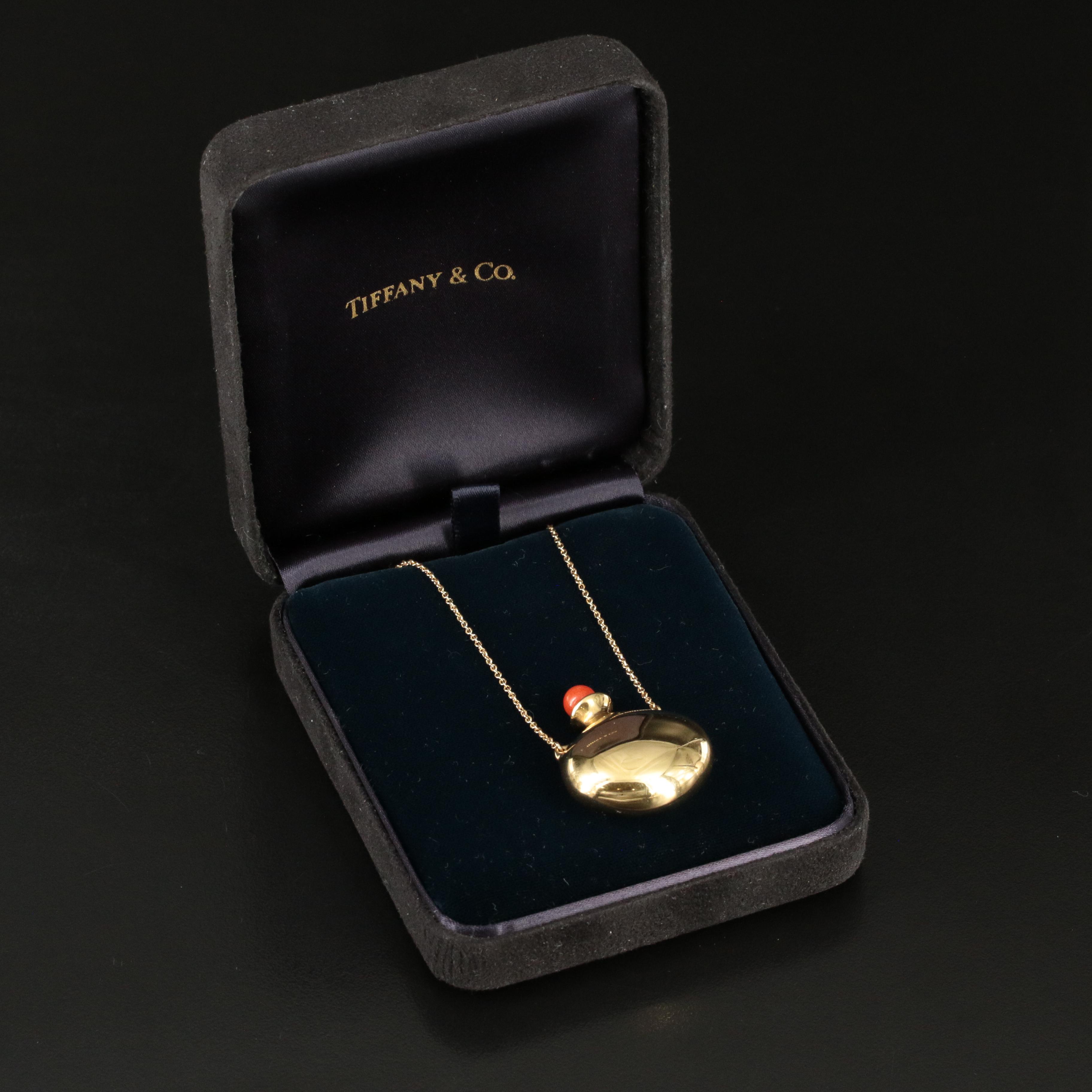 Elsa Peretti for Tiffany & Co. 18K Perfume Bottle Necklace with Coral Stopper