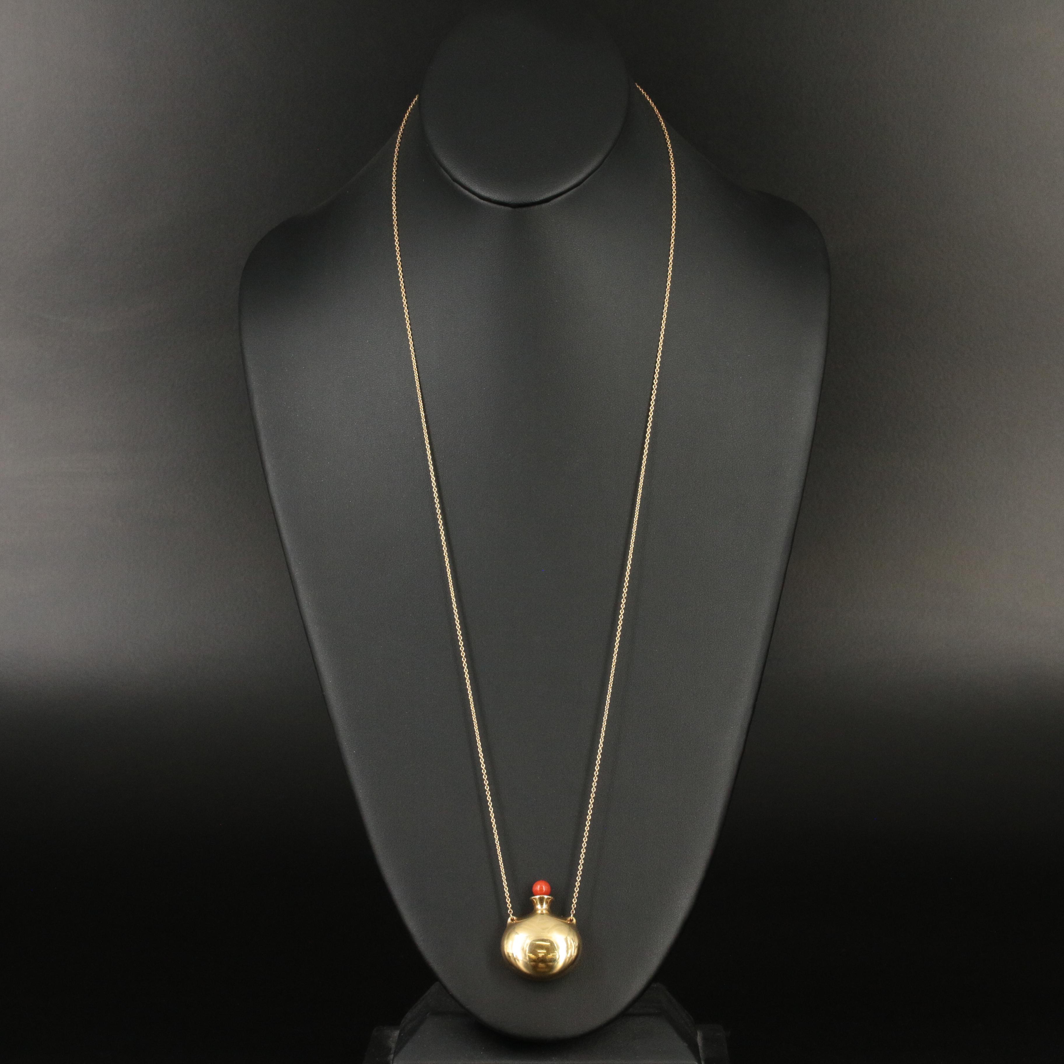 Elsa Peretti for Tiffany & Co. 18K Perfume Bottle Necklace with Coral Stopper