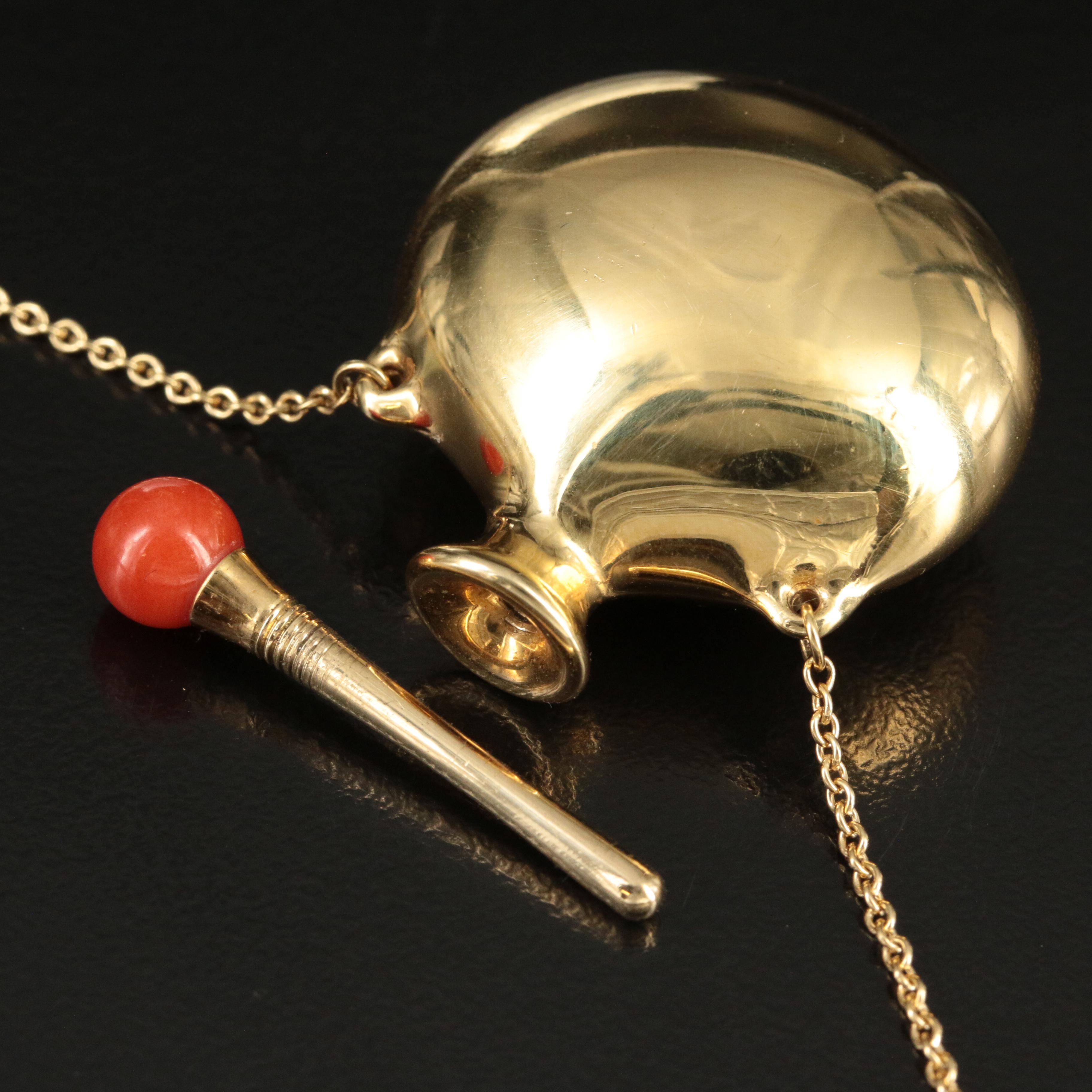 Elsa Peretti for Tiffany & Co. 18K Perfume Bottle Necklace with Coral Stopper