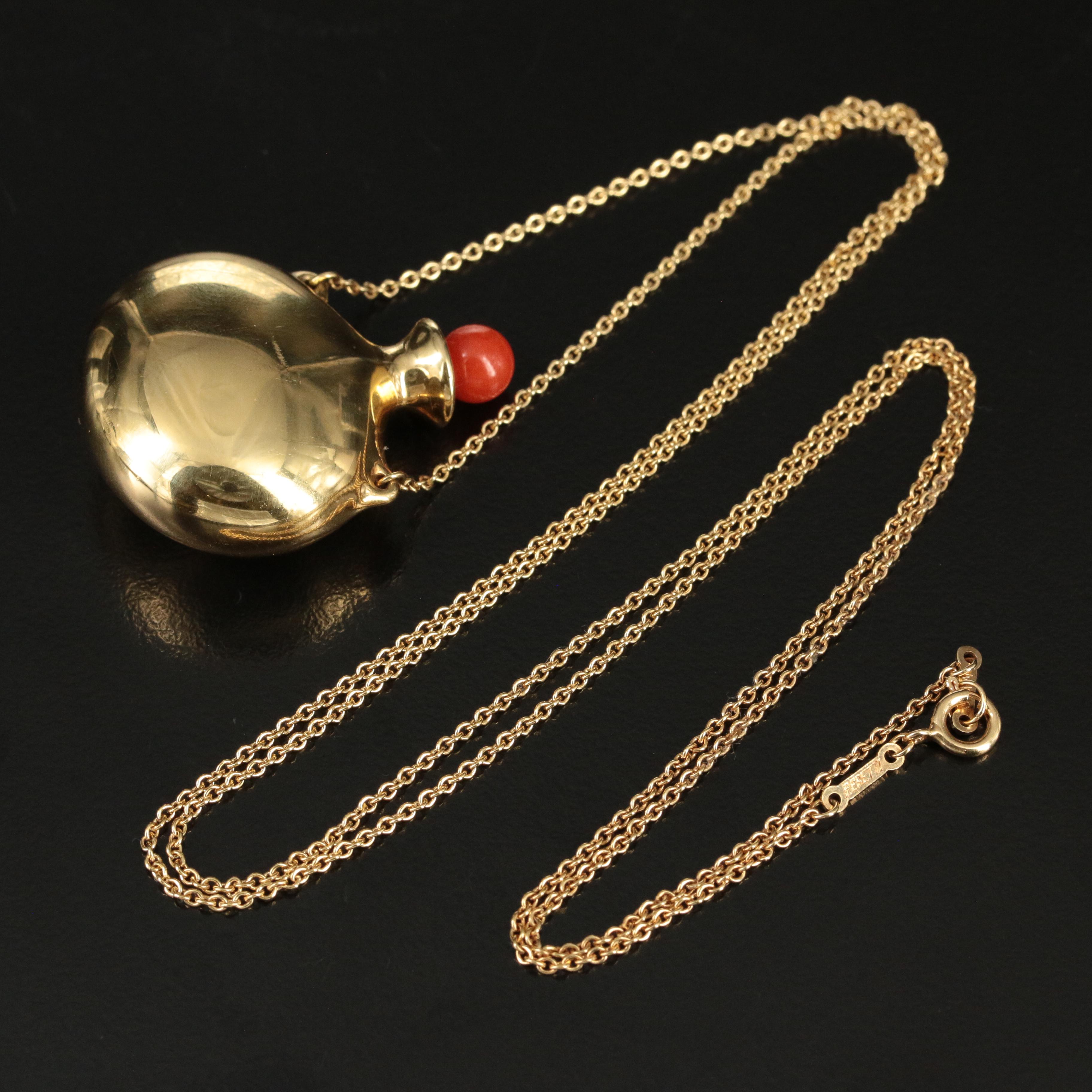Elsa Peretti for Tiffany & Co. 18K Perfume Bottle Necklace with Coral Stopper