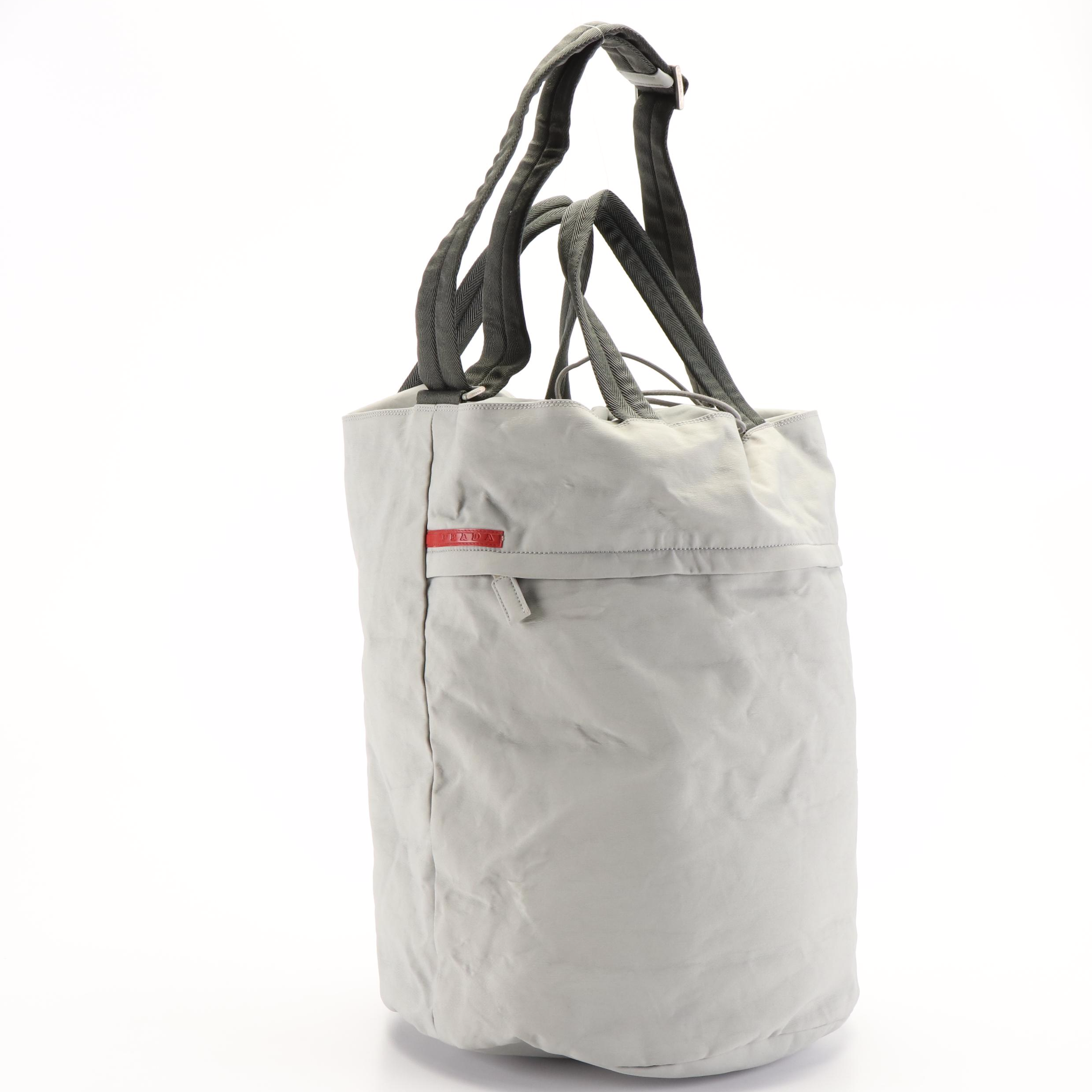 Prada 2 Way Bucket Crossbody Bag in Gray Nylon