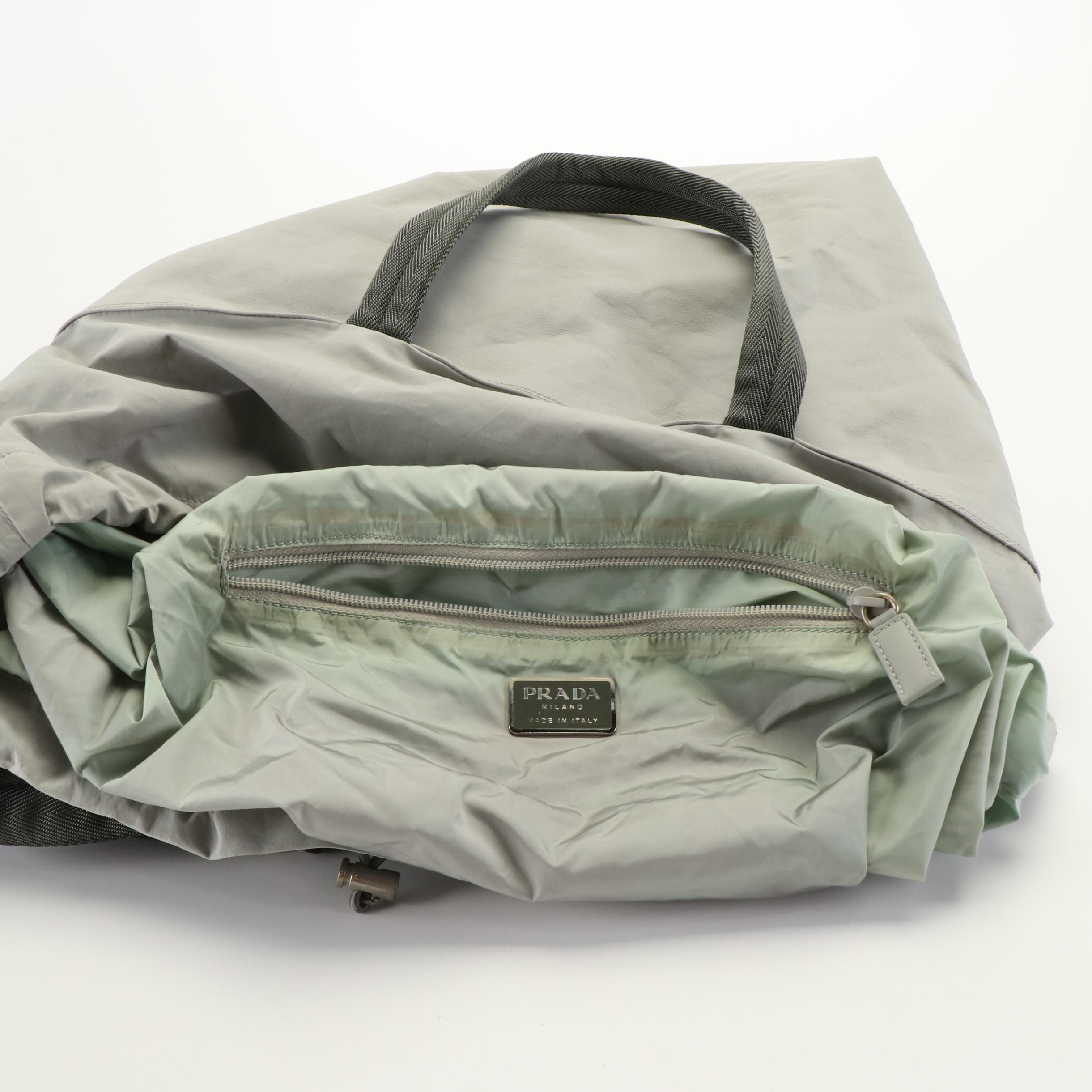 Prada 2 Way Bucket Crossbody Bag in Gray Nylon