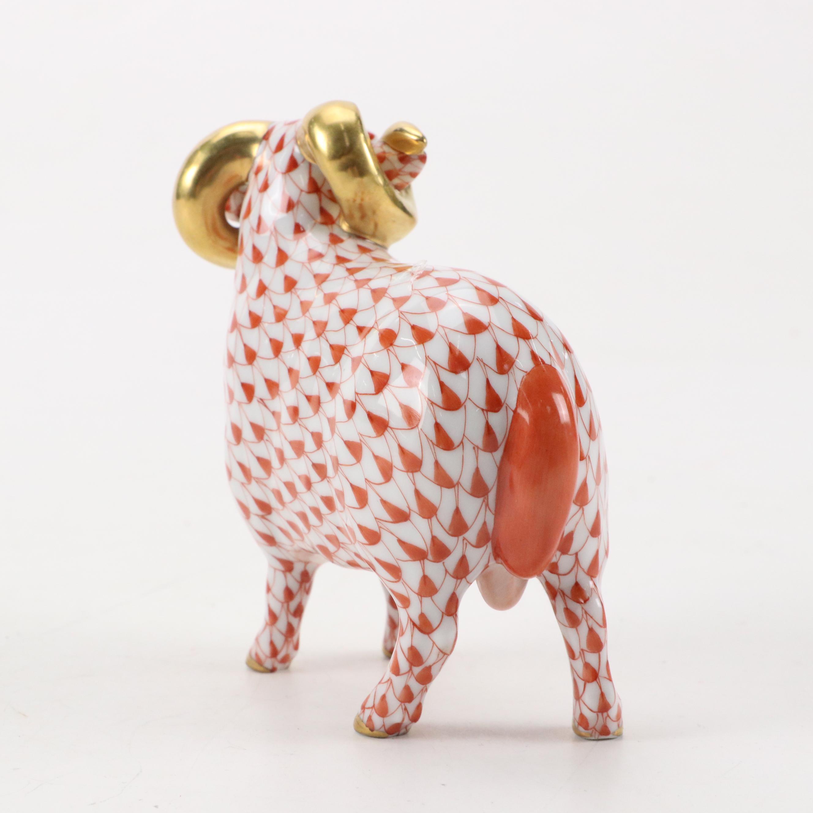 Herend Rust Fishnet with Gold "English Ram" Porcelain Figurine