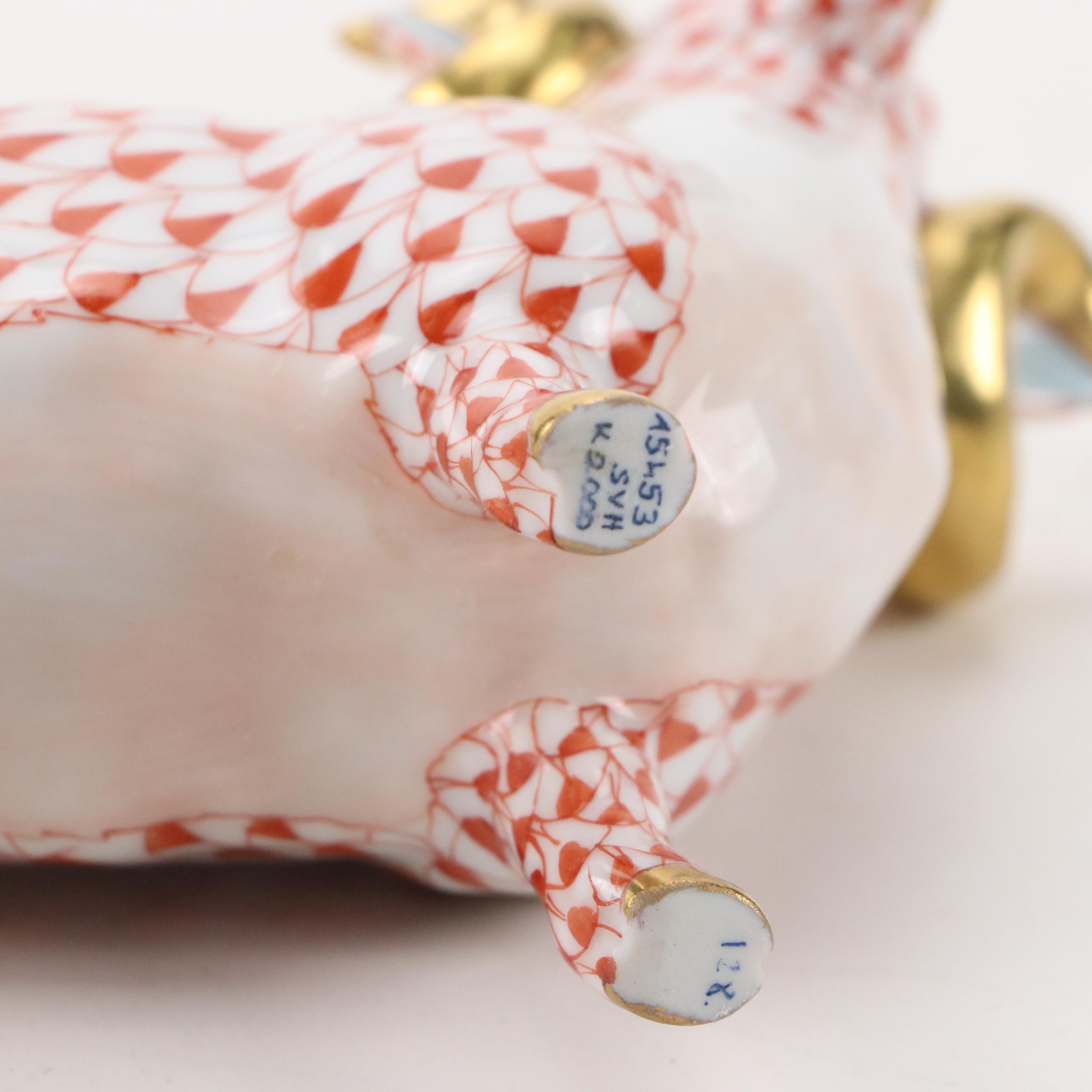 Herend Rust Fishnet with Gold "English Ram" Porcelain Figurine