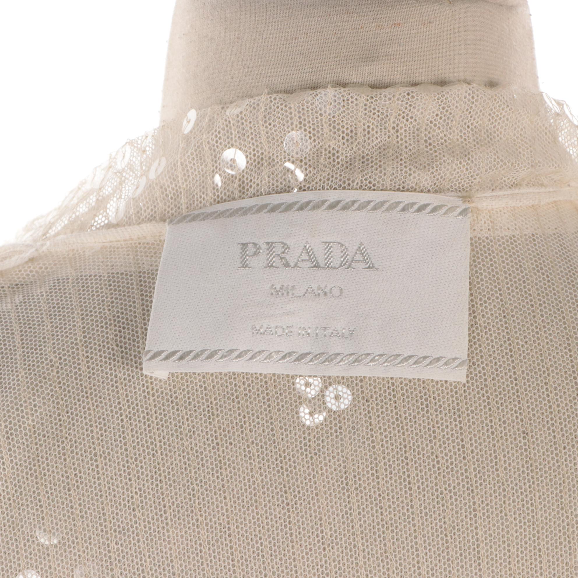 Prada Sheer Sequin Embellished Cotton Belted Maxi Blouse