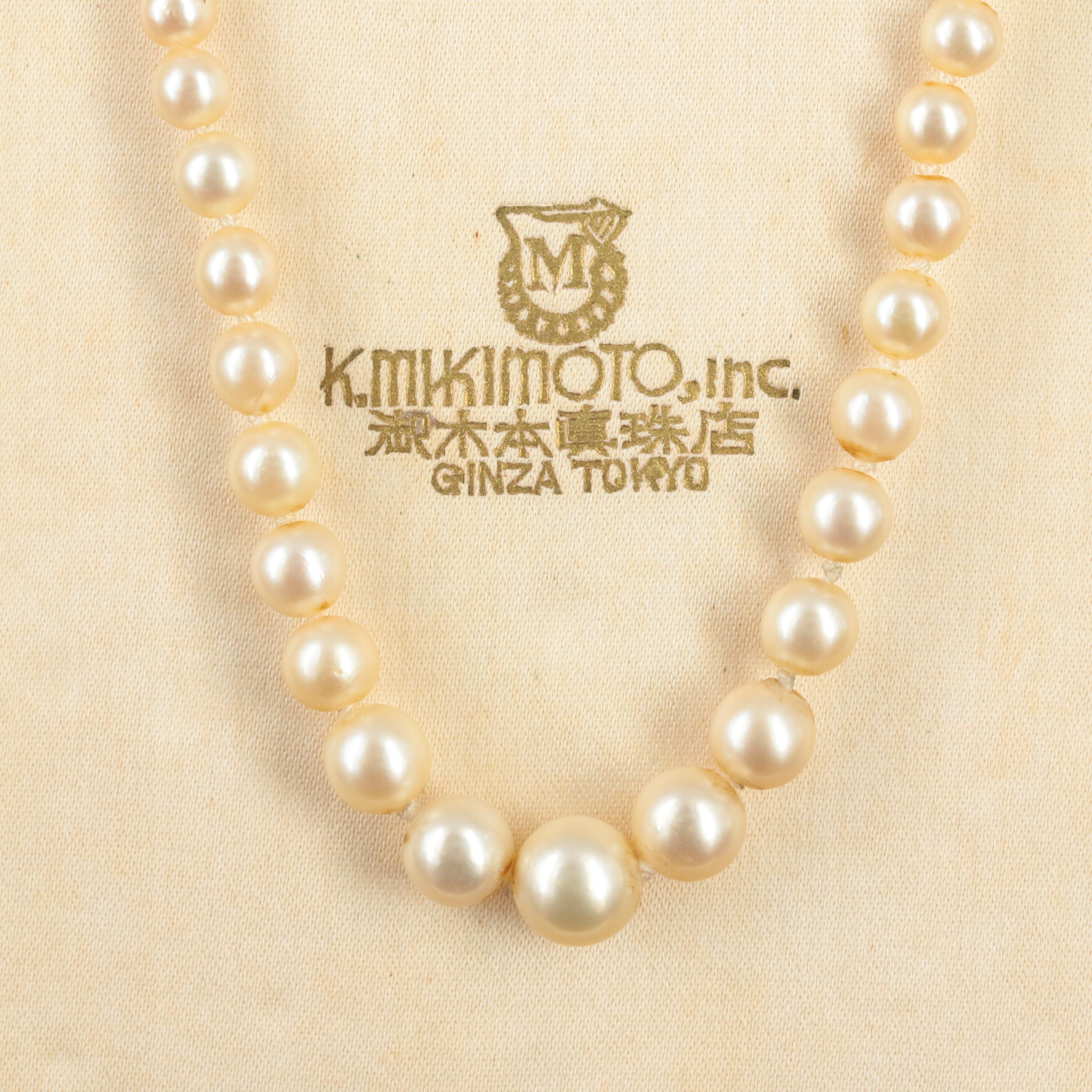 Mikimoto Graduated Pearl Necklace with Sterling Clasp Antique