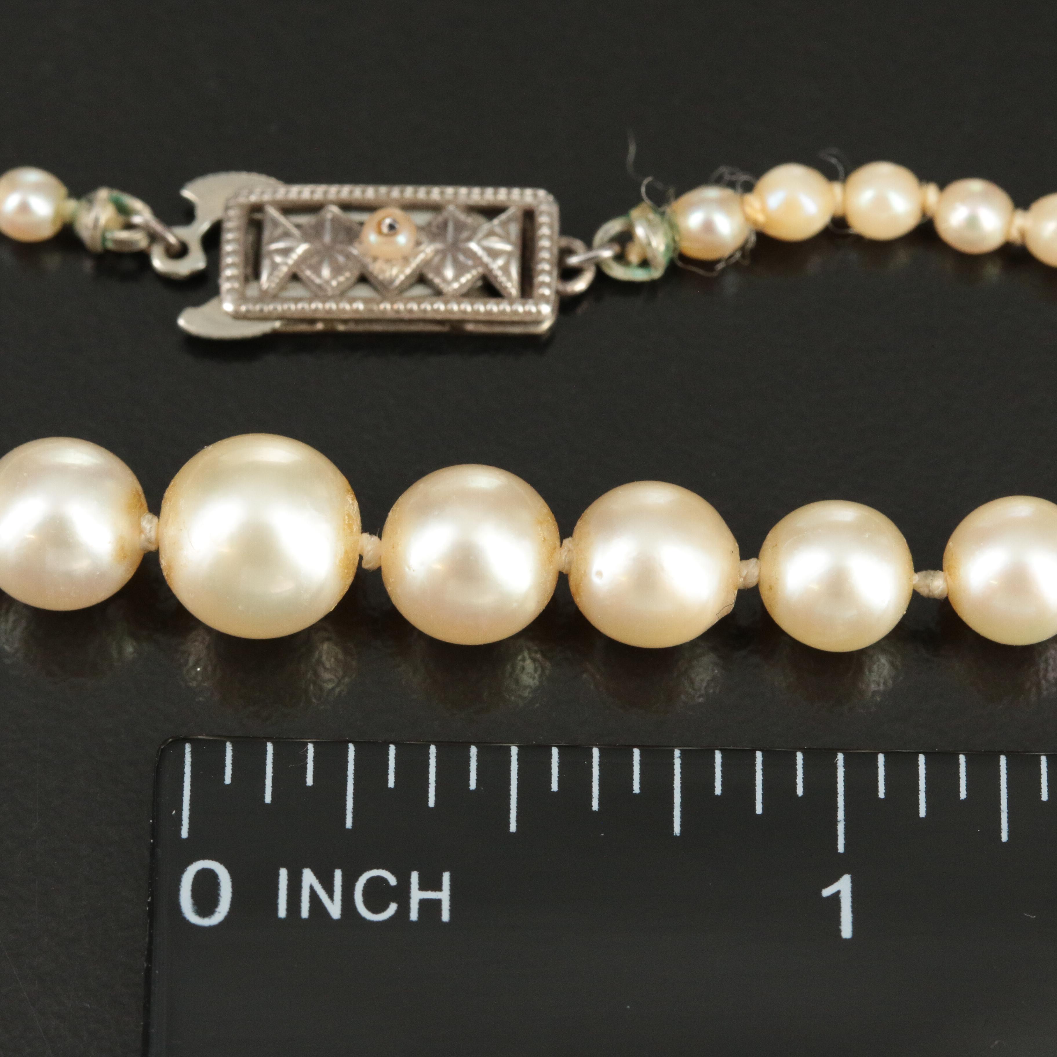 Mikimoto Graduated Pearl Necklace with Sterling Clasp Antique