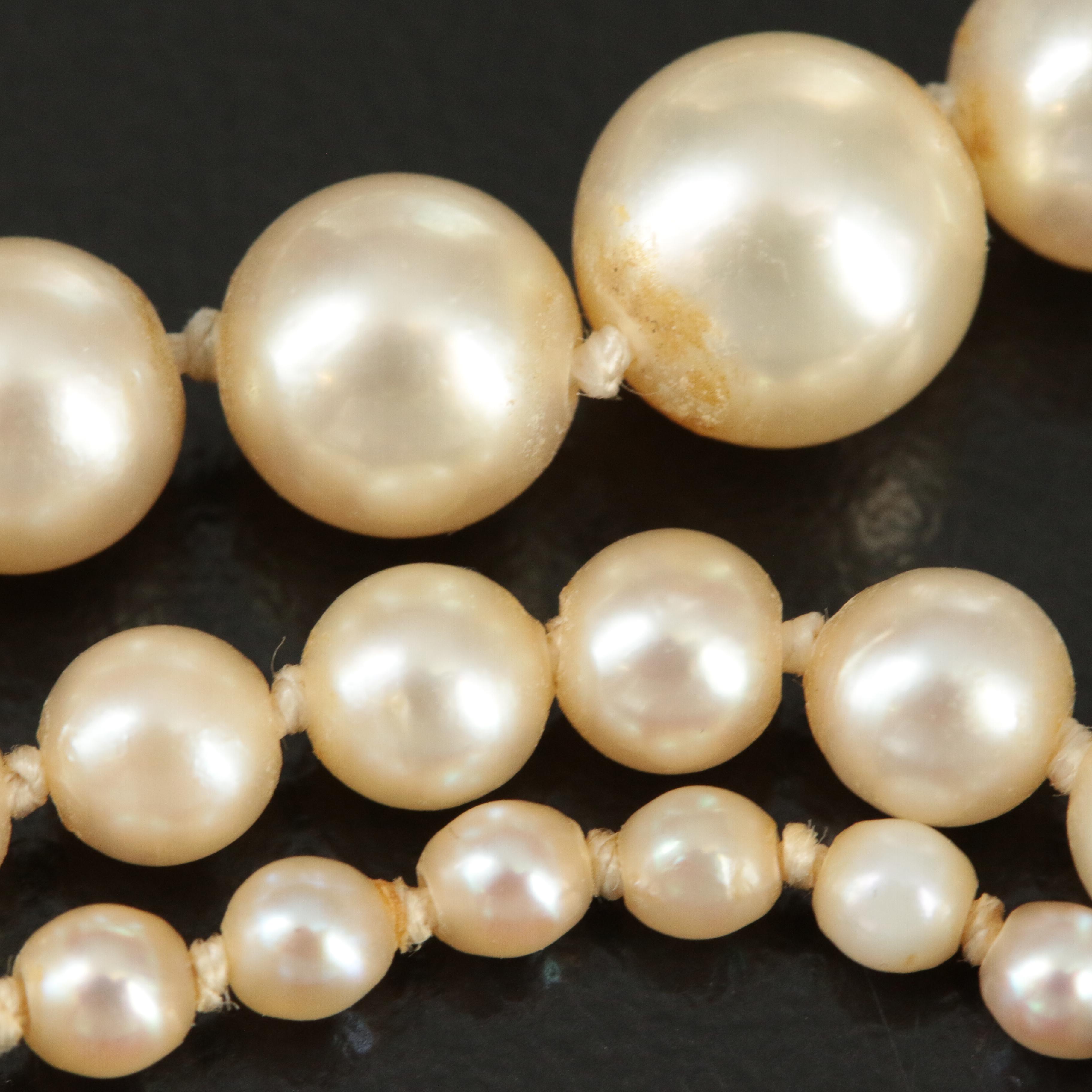 Mikimoto Graduated Pearl Necklace with Sterling Clasp Antique