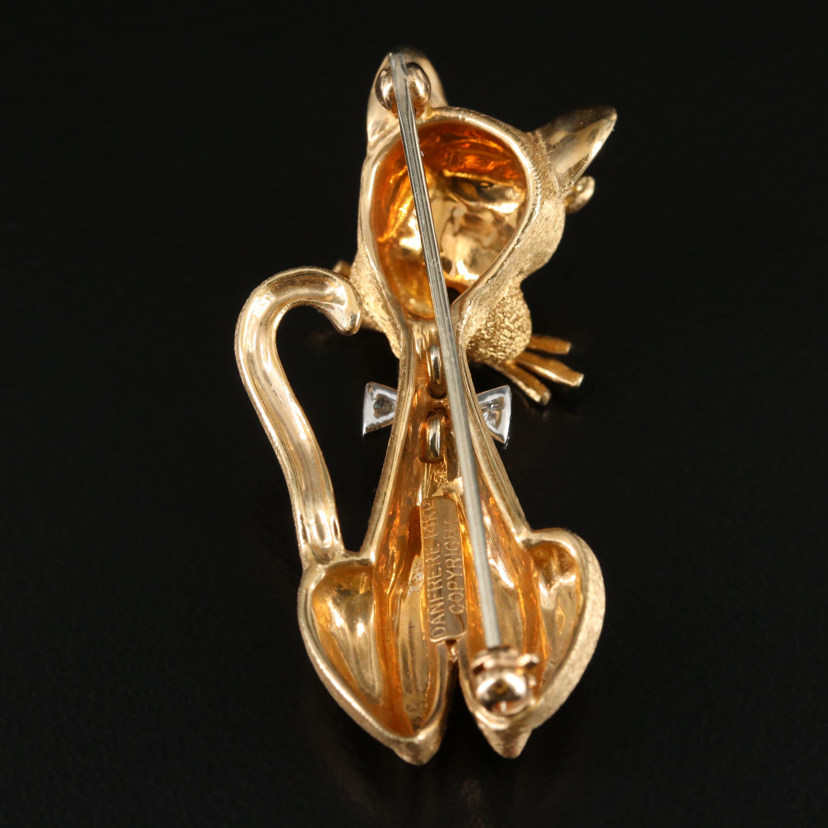 Dan Frere 14K Diamond, Ruby, Black Onyx and Enamel Cat Pin/Brooch