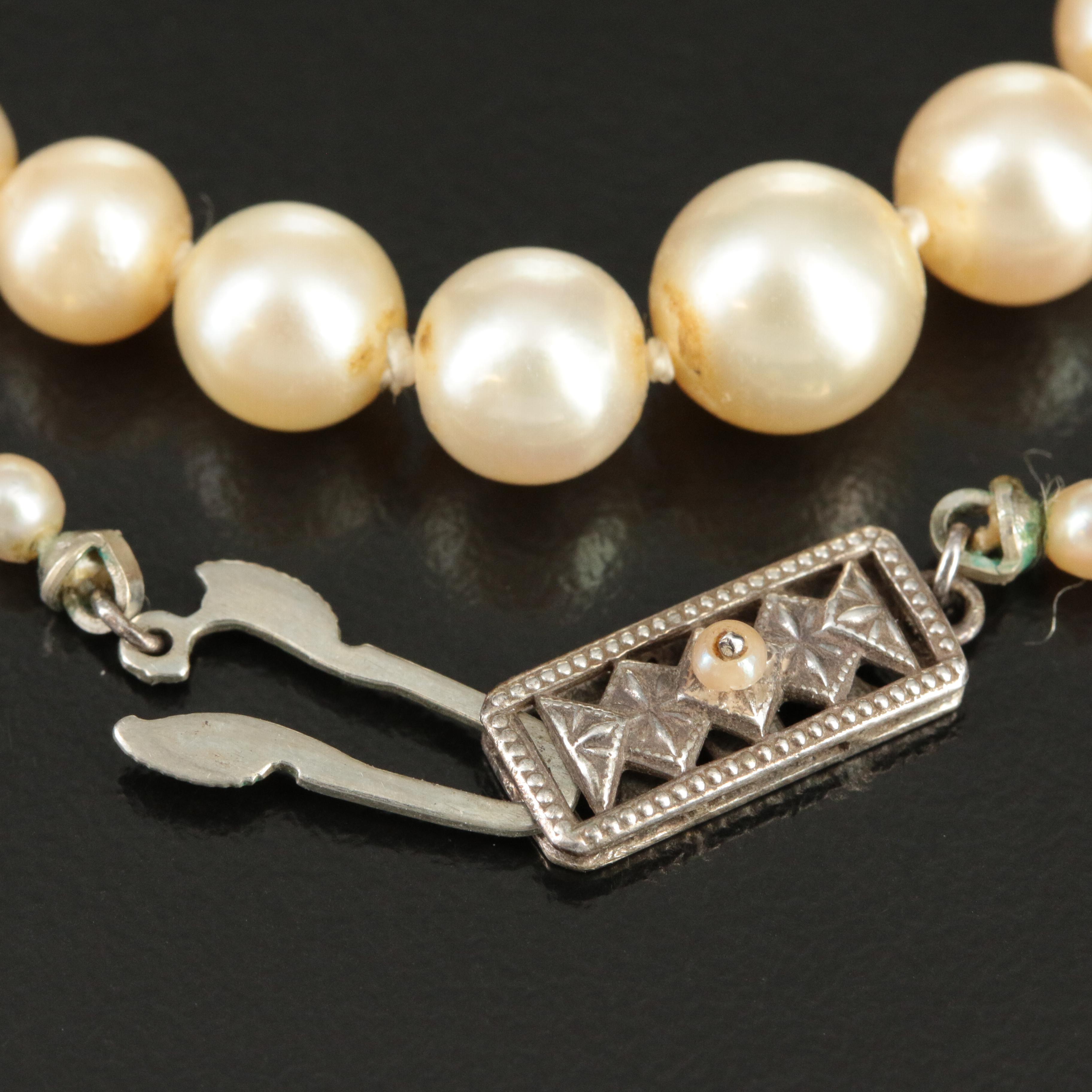 Mikimoto Graduated Pearl Necklace with Sterling Clasp Antique