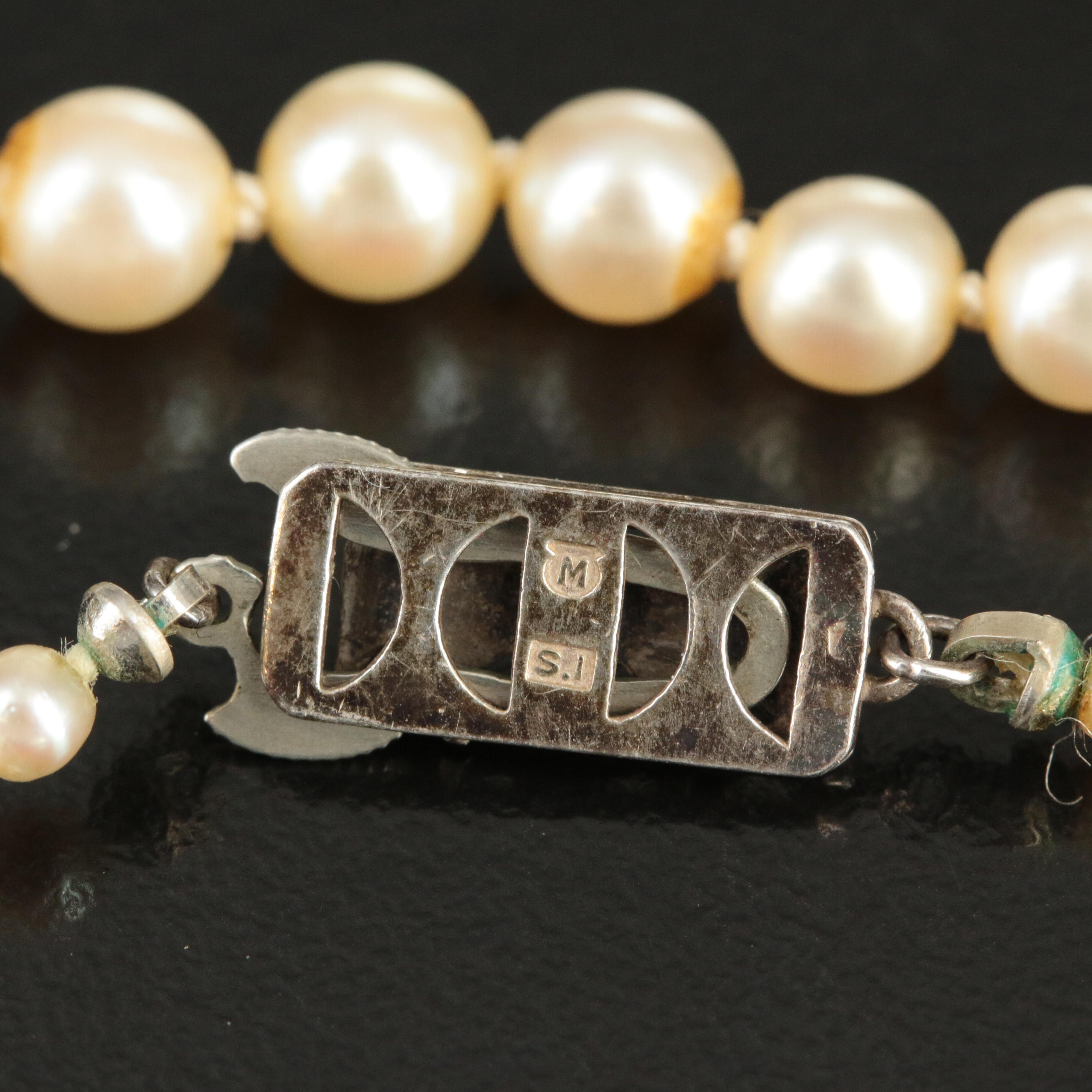 Mikimoto Graduated Pearl Necklace with Sterling Clasp Antique