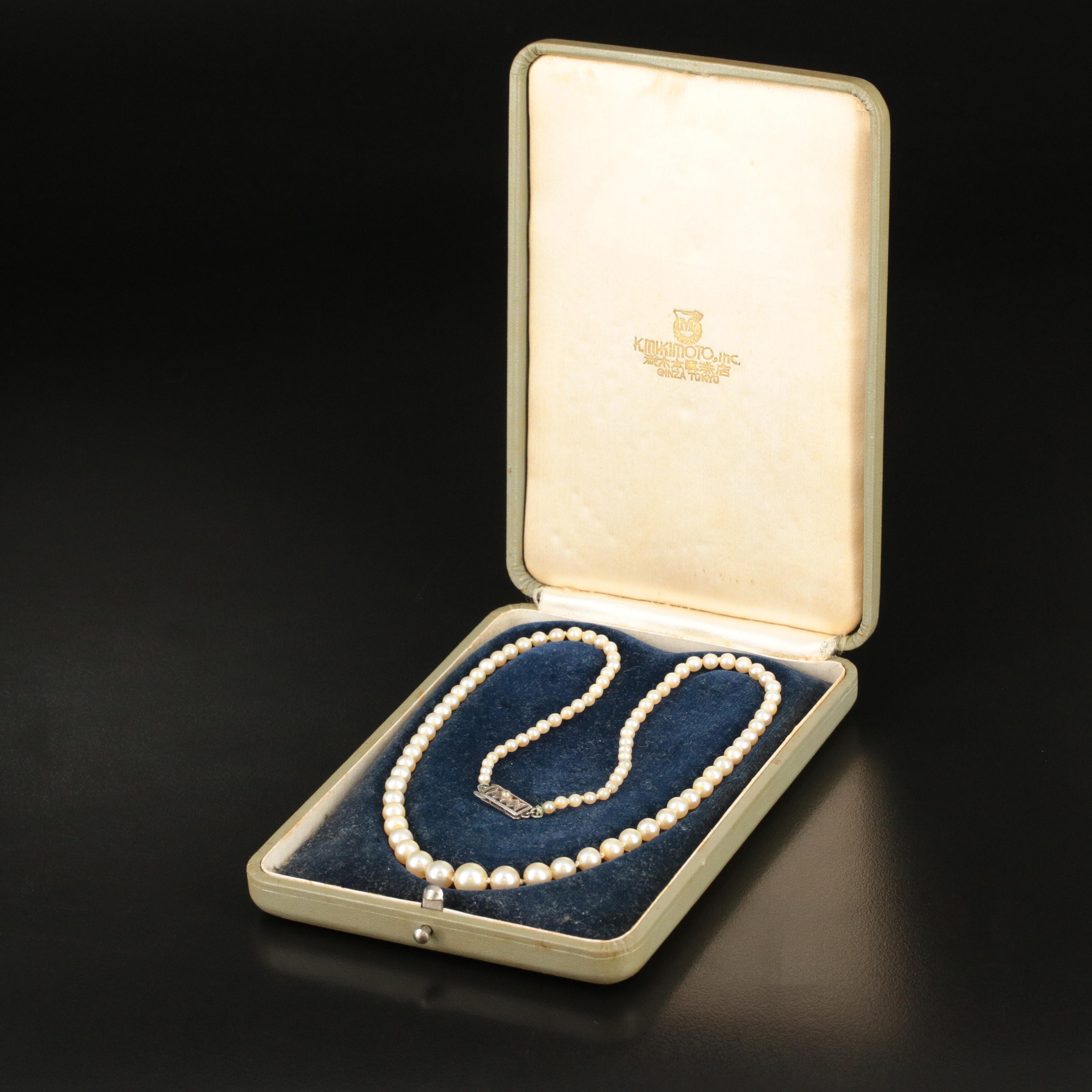 Mikimoto Graduated Pearl Necklace with Sterling Clasp Antique