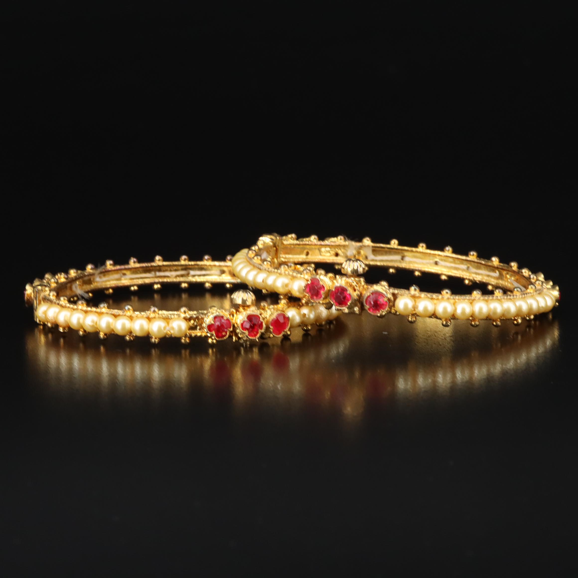 Faux Pearl and Glass Hinged Bracelets