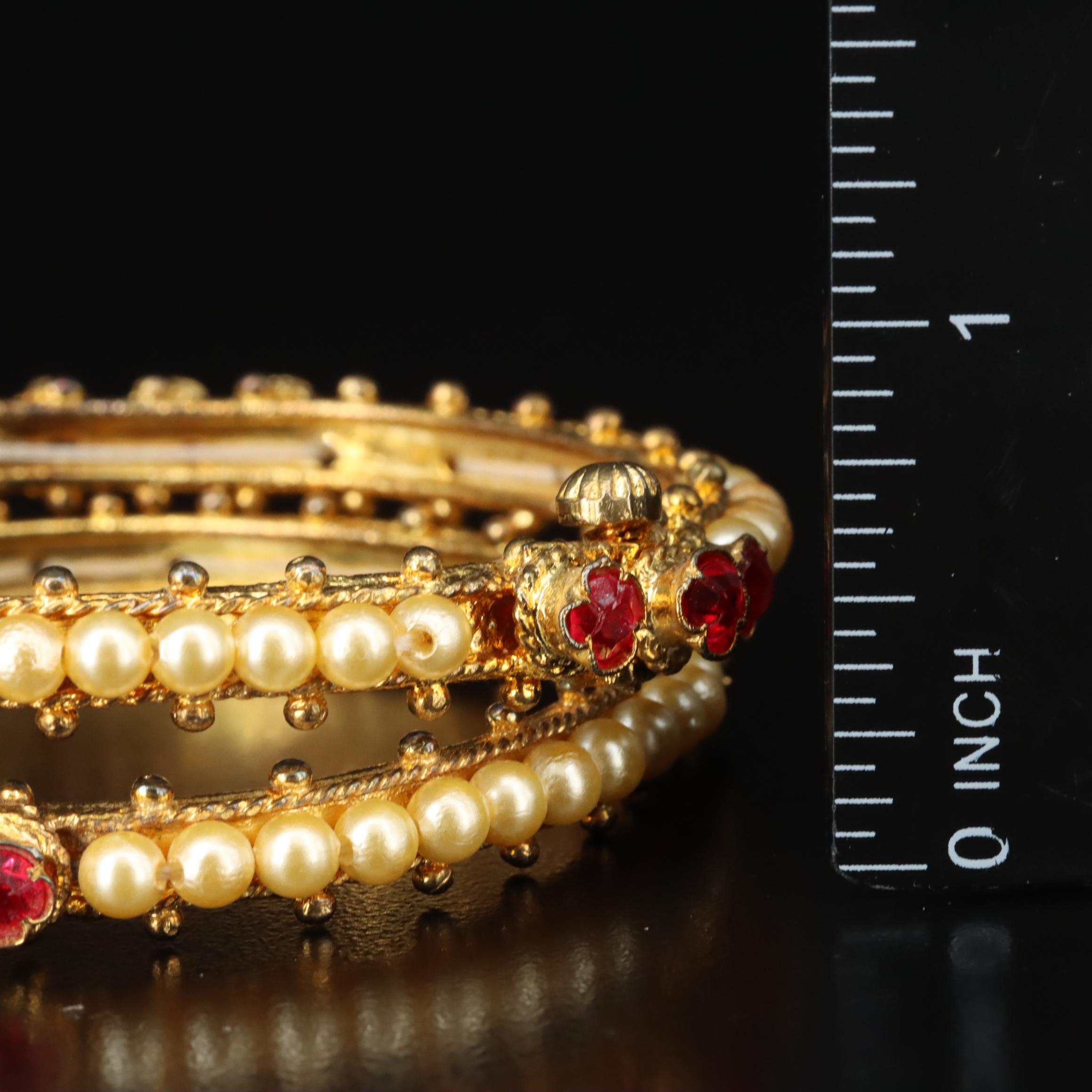 Faux Pearl and Glass Hinged Bracelets