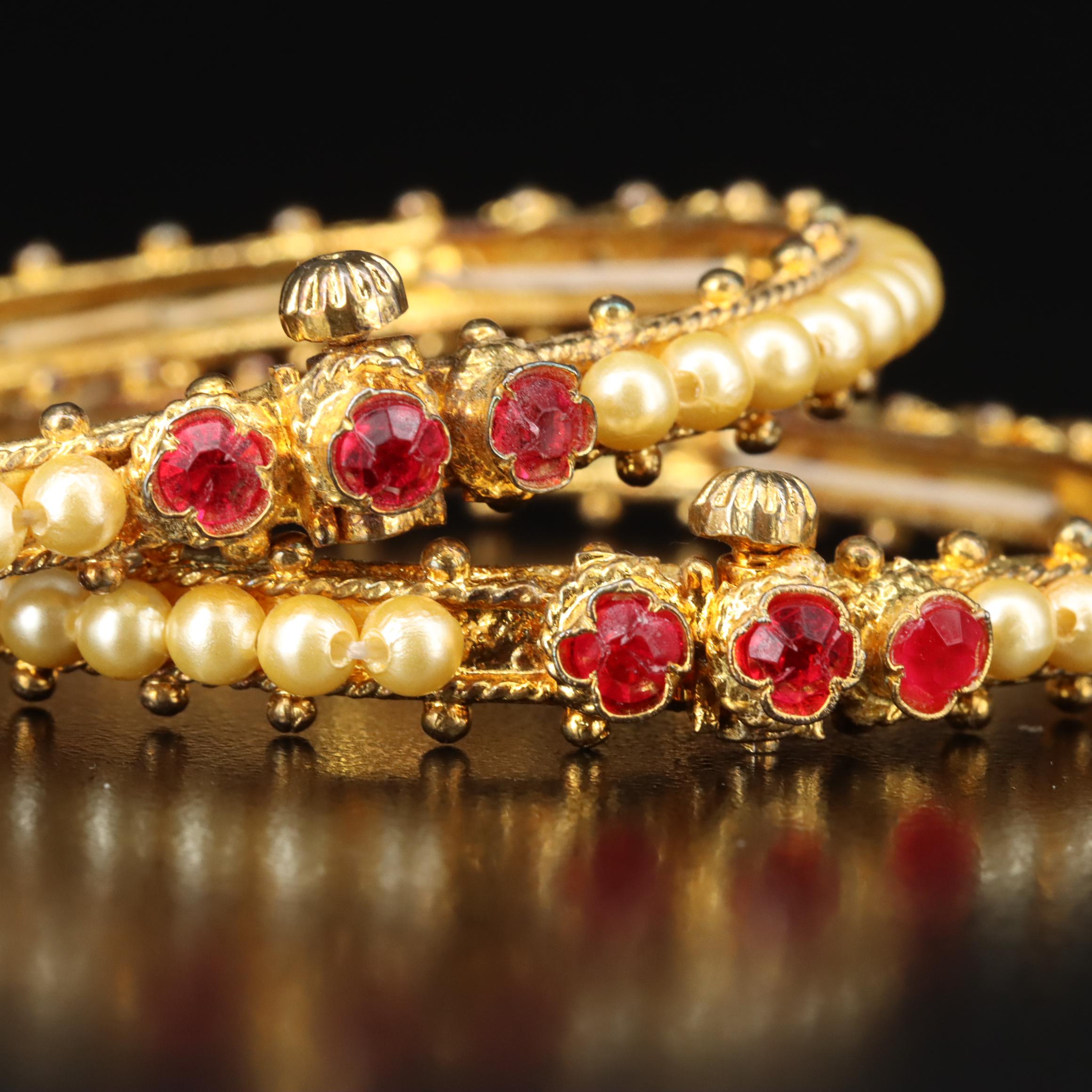 Faux Pearl and Glass Hinged Bracelets