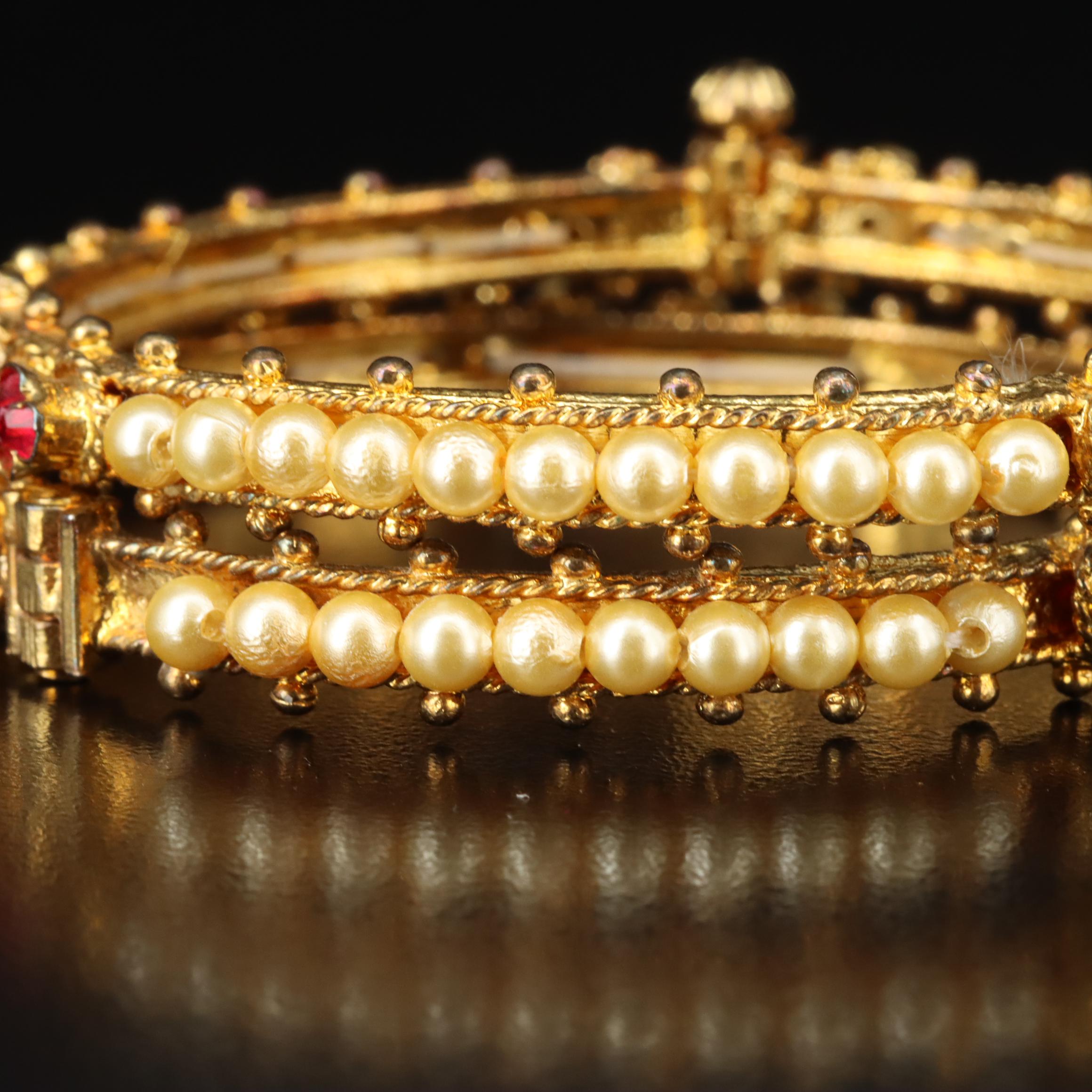 Faux Pearl and Glass Hinged Bracelets