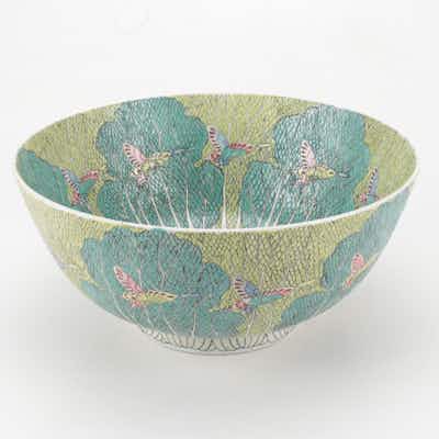 Antique Qing Dynasty Porcelain Punch Bowl - Cabbage Leaf, Bird