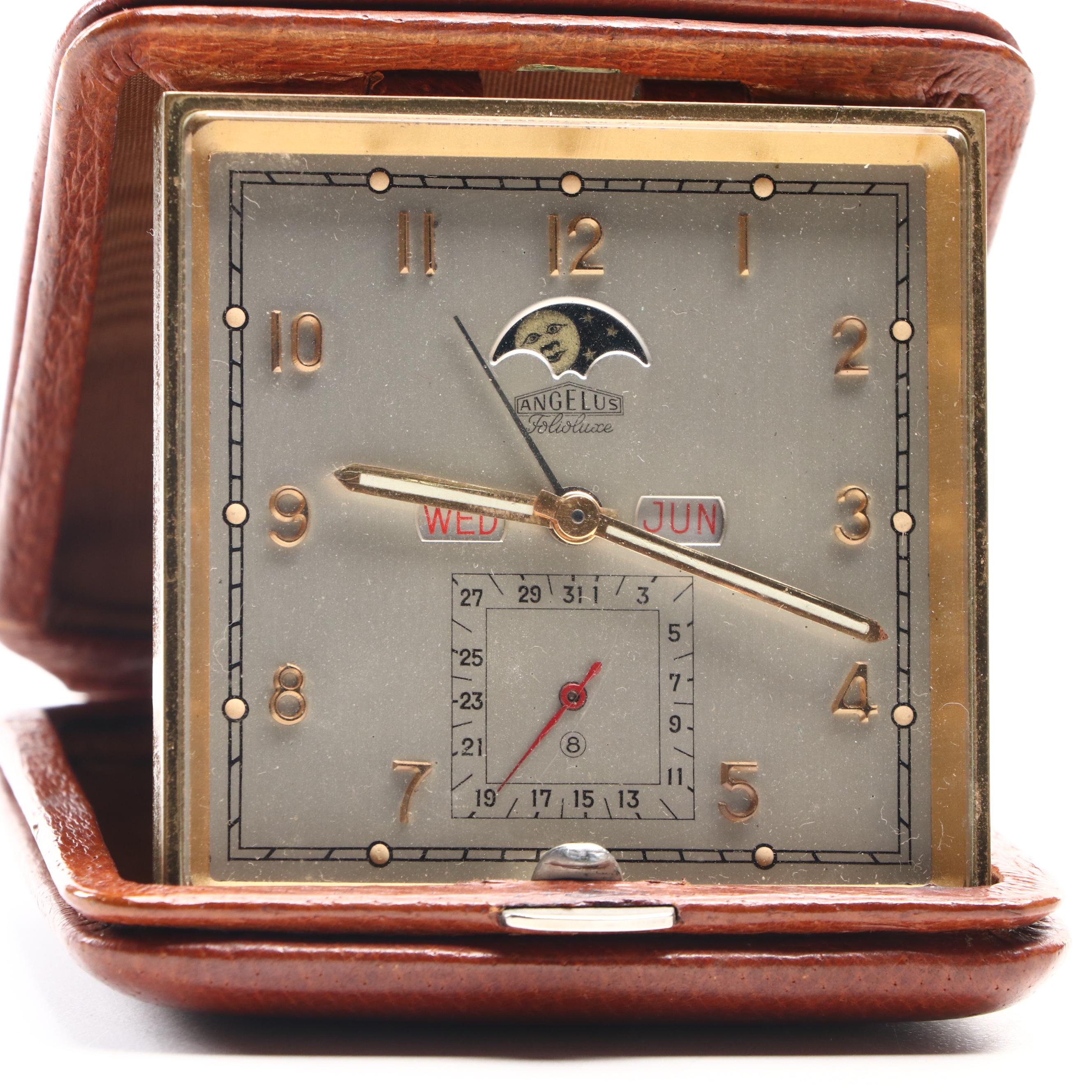 Angelus Moon Phases 8-Day Portable Alarm Clock, Mid-20th Century