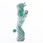 Herend First Edition Green Fishnet with Gold "Begging Poodle" Porcelain Figurine