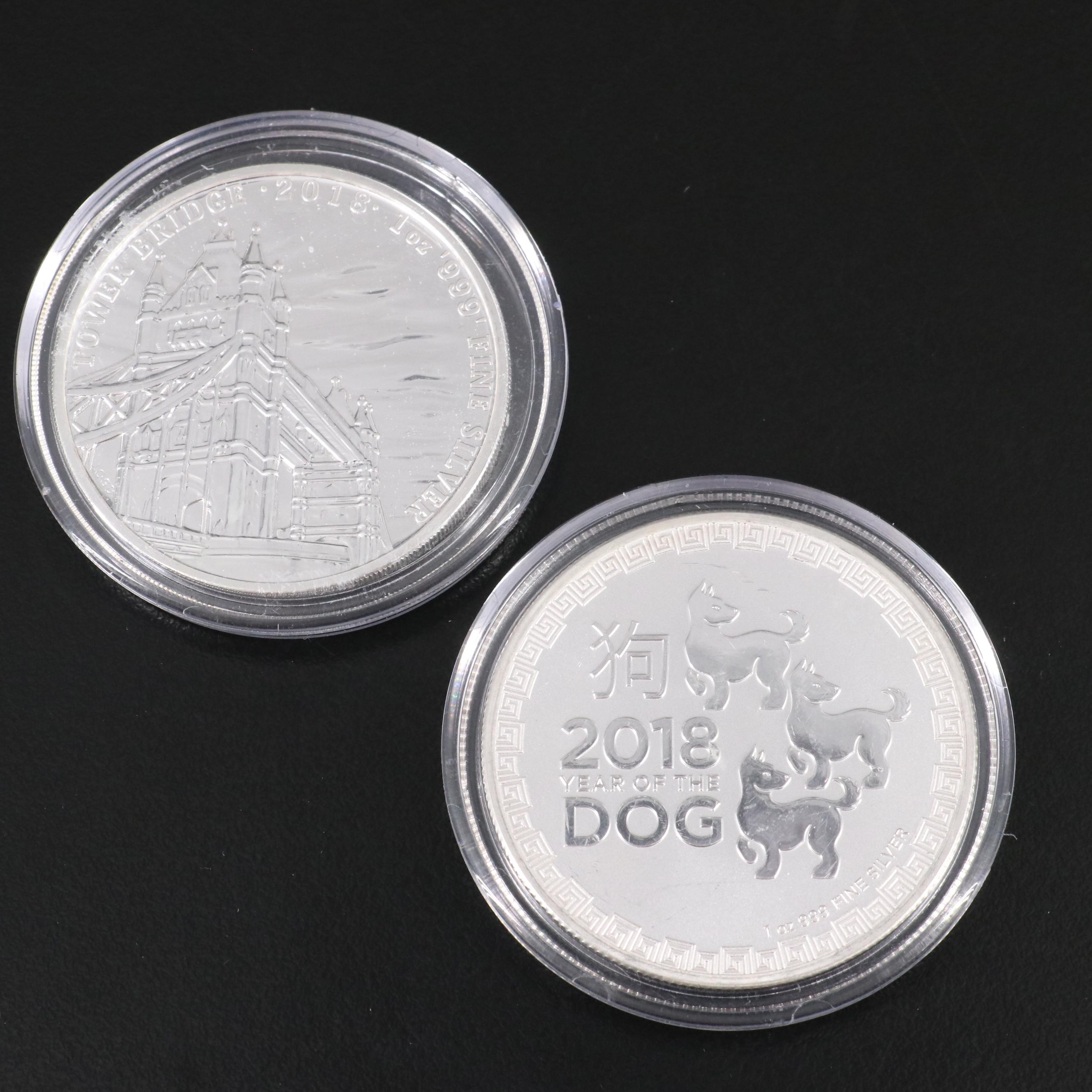 Set of Six 2018 One Ounce .999 Silver Coins From Around the World