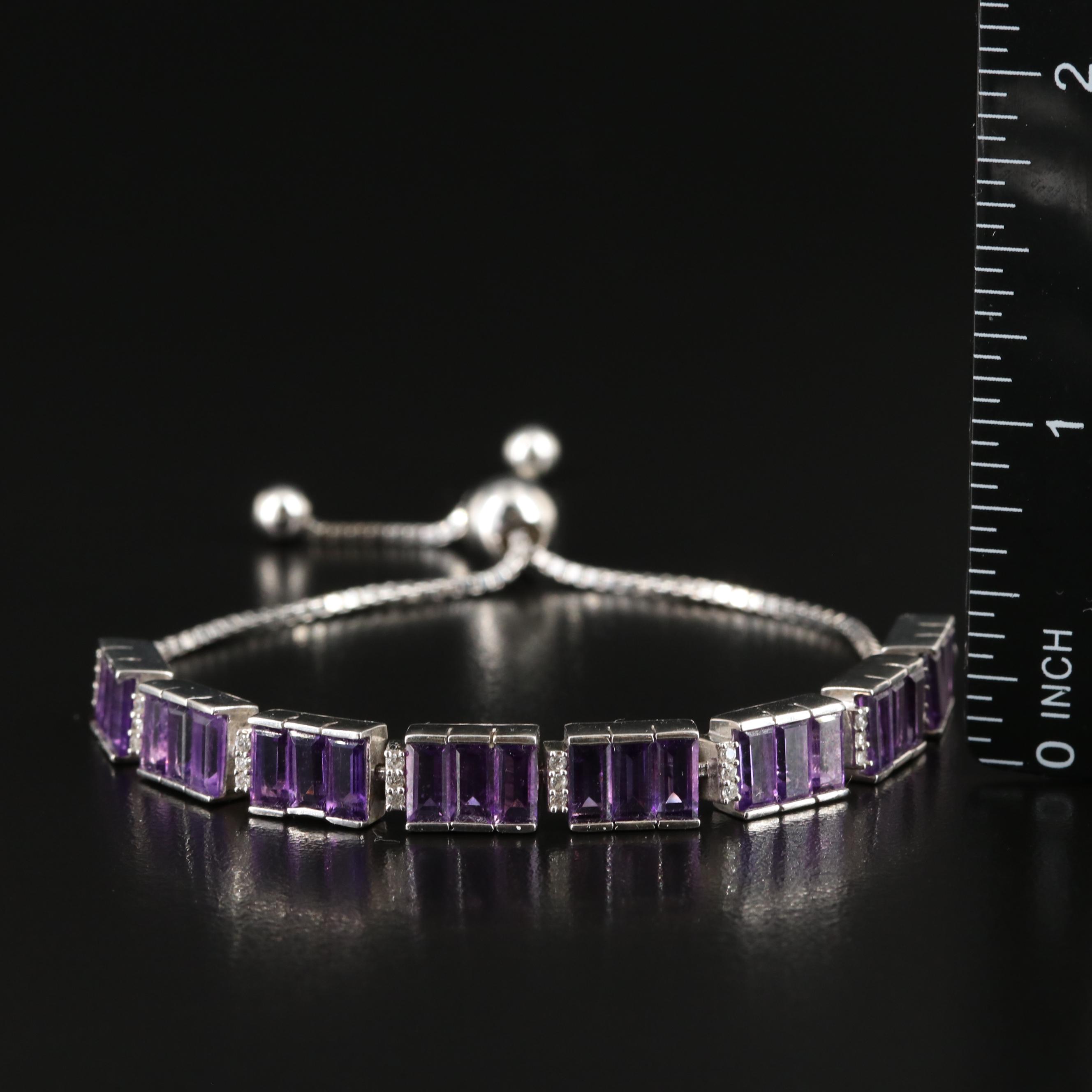Sterling Amethyst and White Zircon Bolo Bracelet