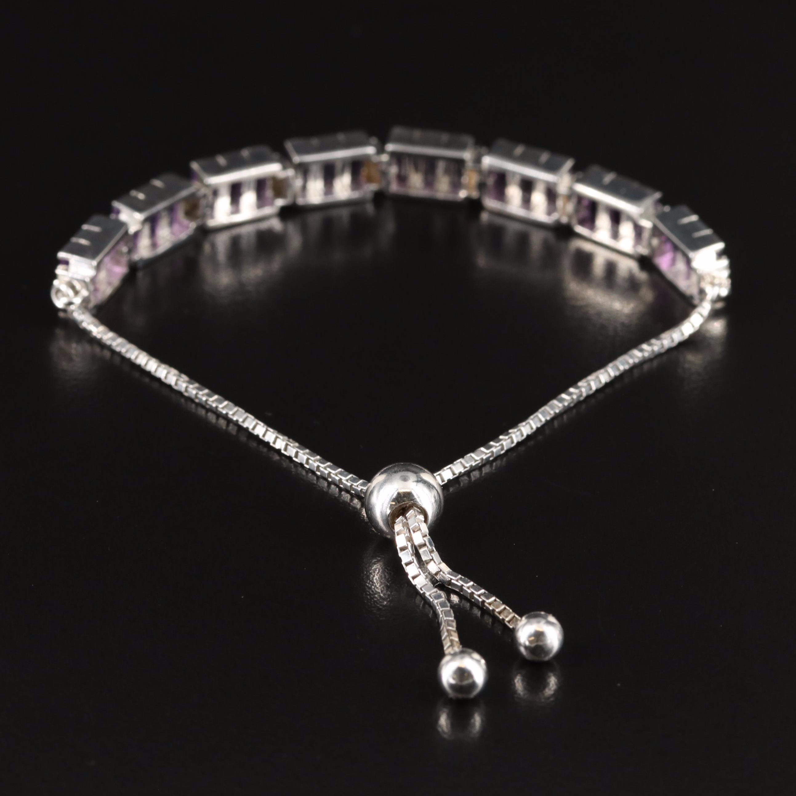 Sterling Amethyst and White Zircon Bolo Bracelet