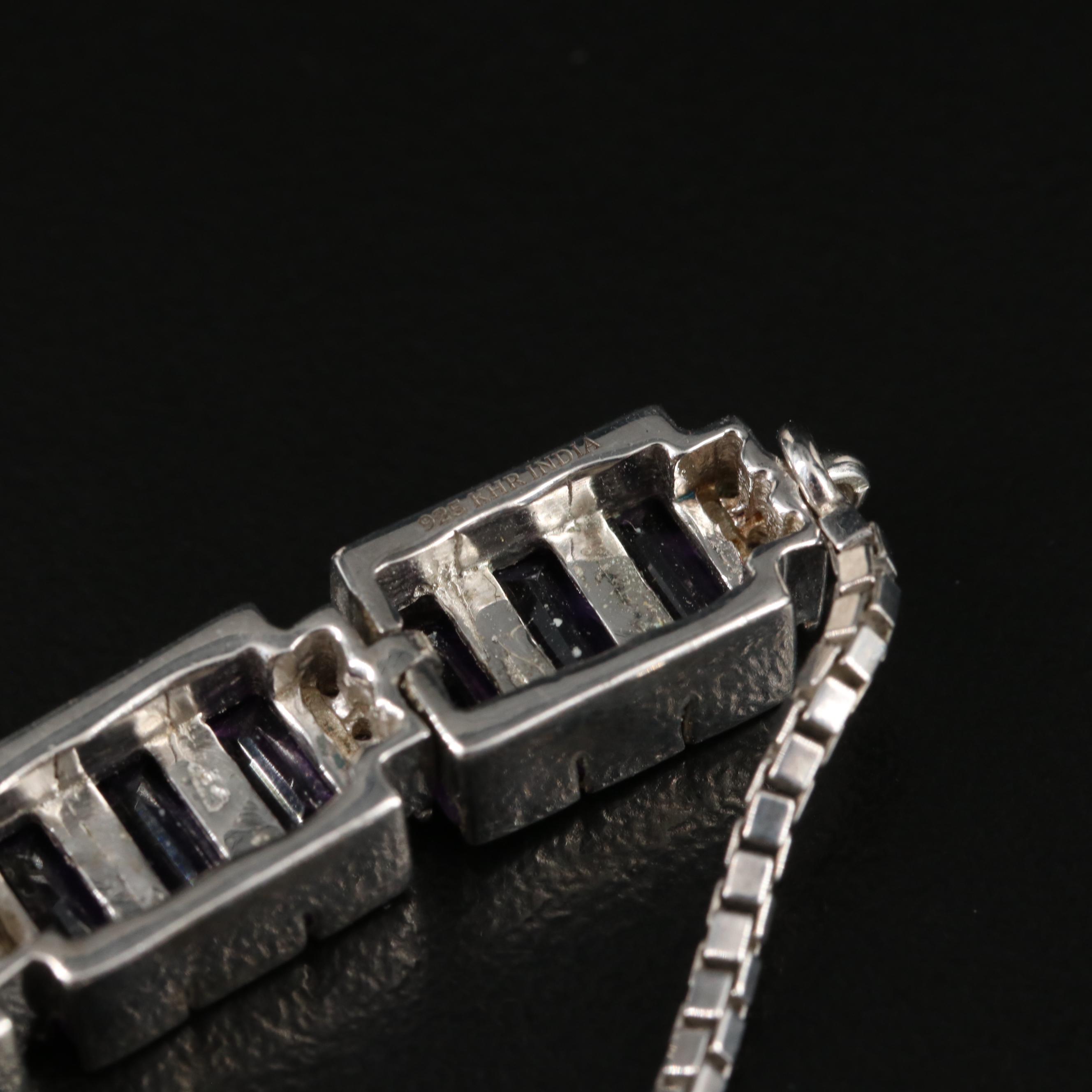 Sterling Amethyst and White Zircon Bolo Bracelet