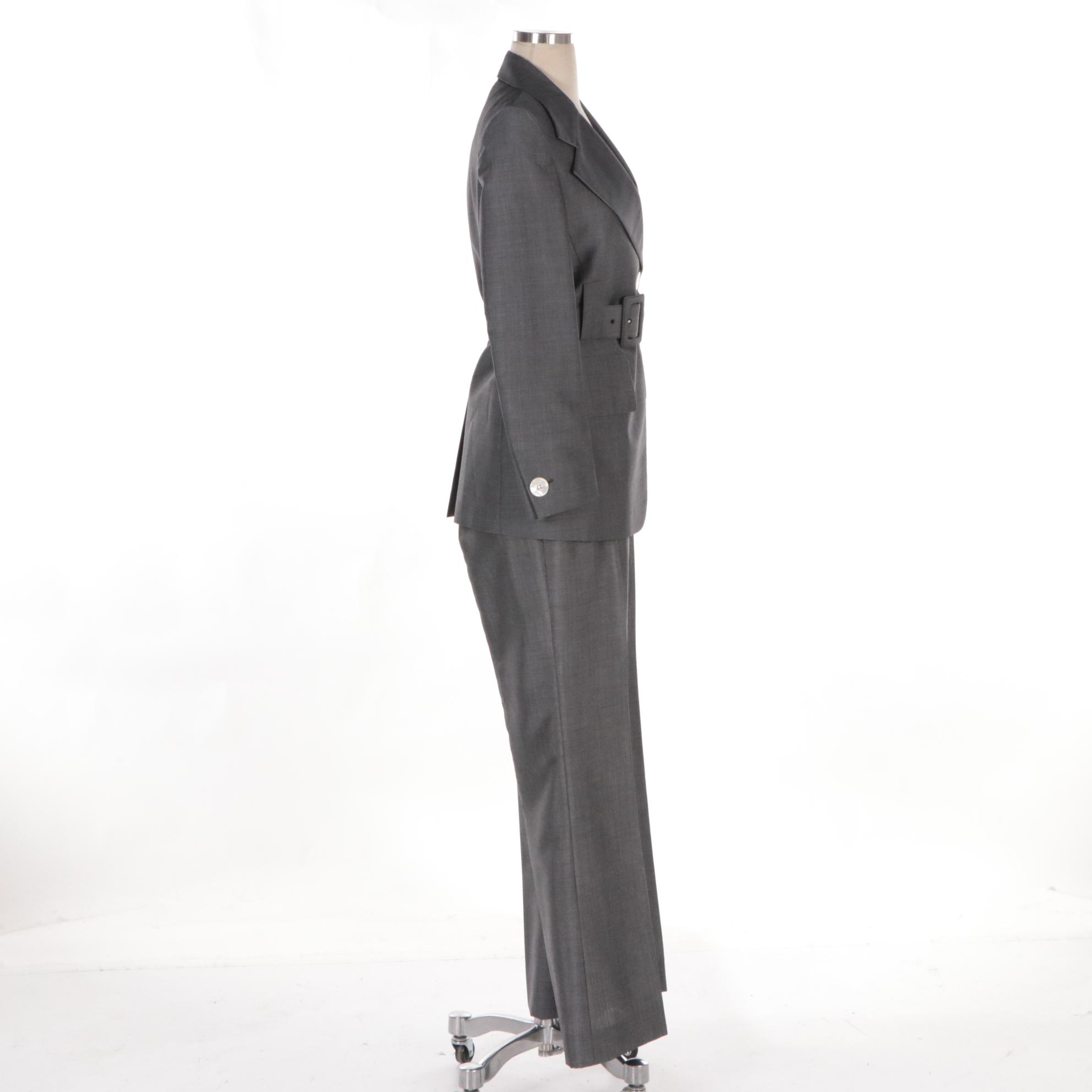 Prada Belted Wide Leg Pant Suit in Mohair/Wool Blend
