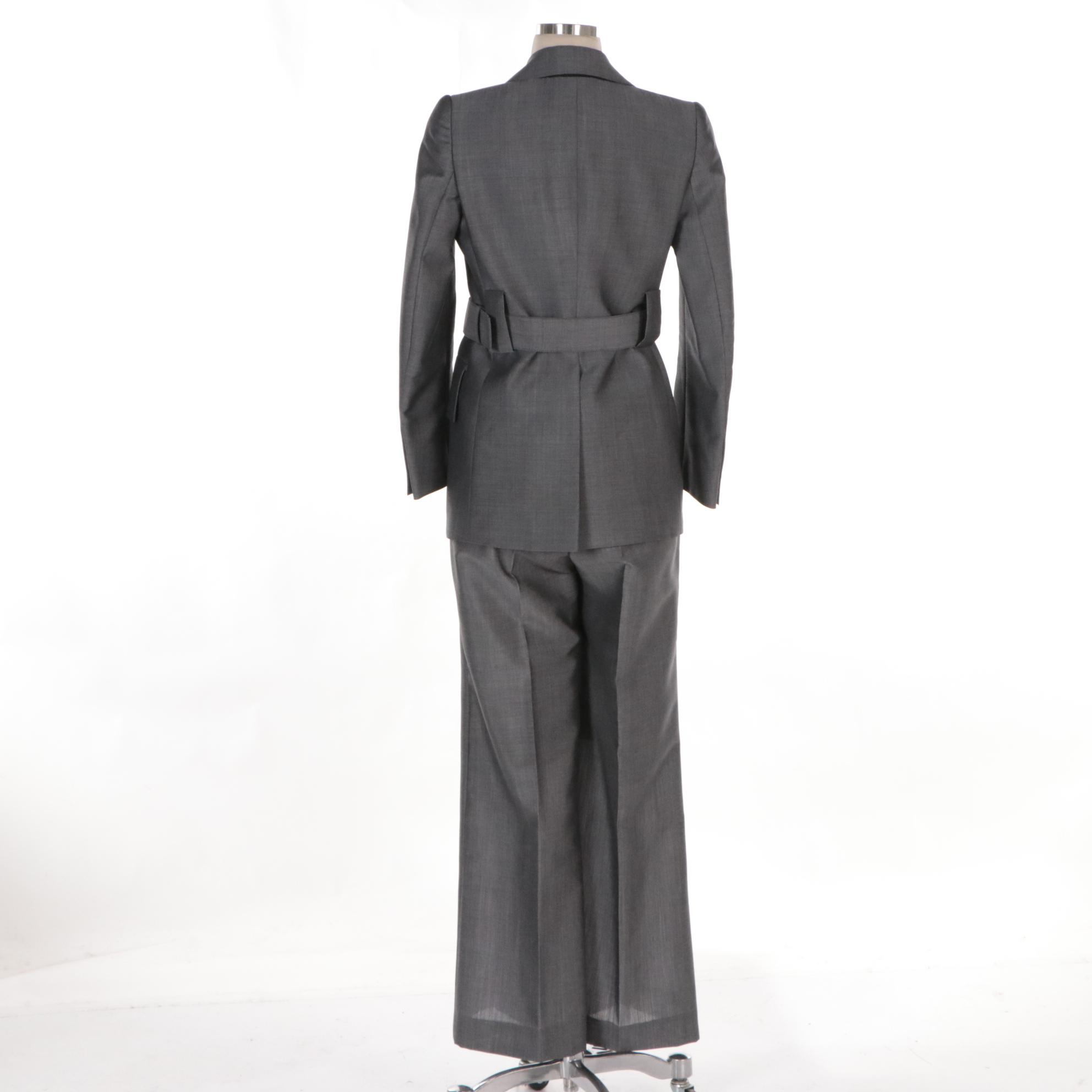 Prada Belted Wide Leg Pant Suit in Mohair/Wool Blend