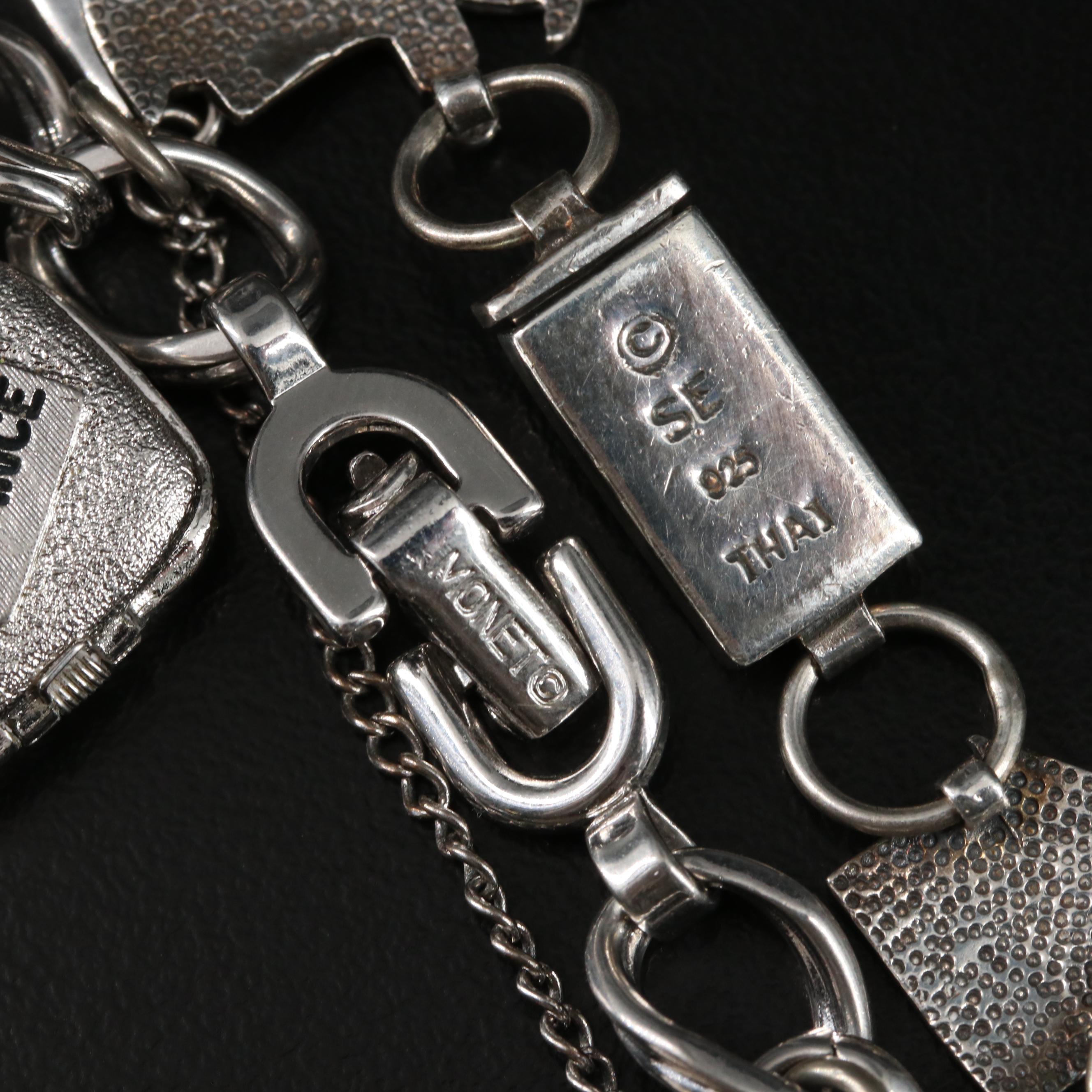 Vintage Travel Charm Bracelet Including Sterling and Enamel